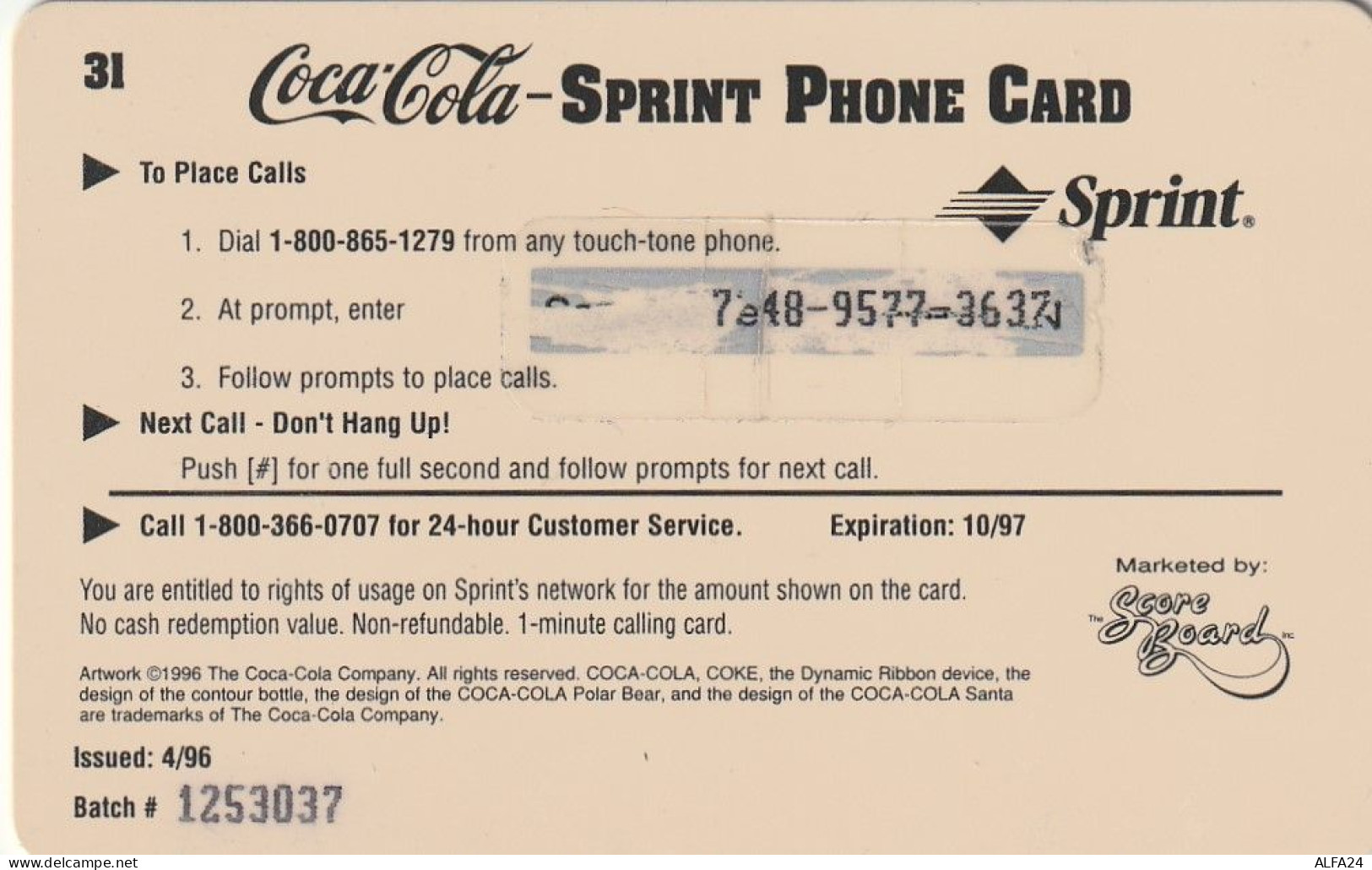 PREPAID PHONE CARD STATI UNITI SPRINT COCA COLA (CV242 - Sprint