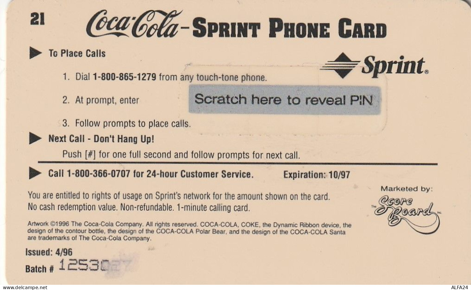 PREPAID PHONE CARD STATI UNITI SPRINT COCA COLA (CV239 - Sprint