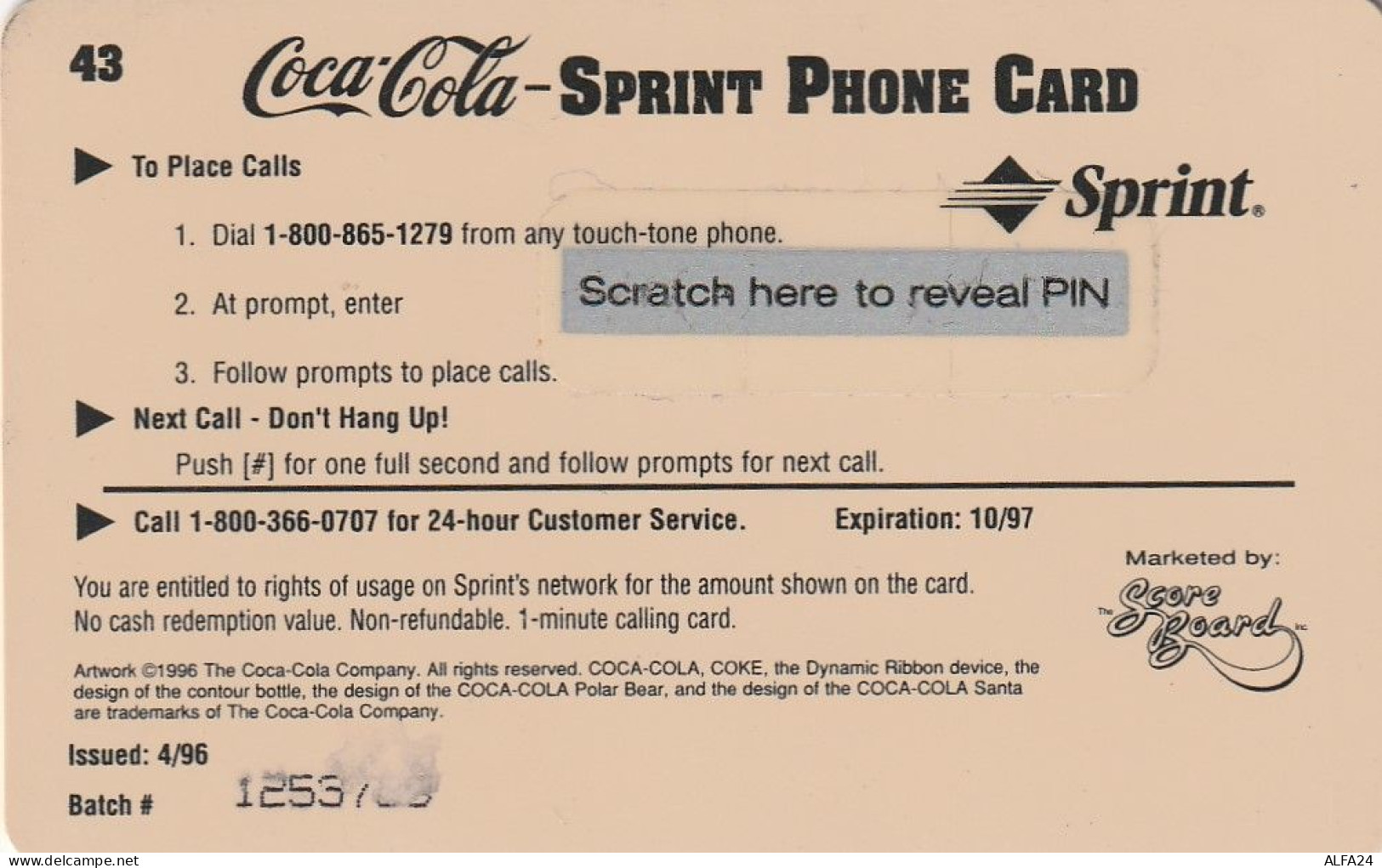 PREPAID PHONE CARD STATI UNITI SPRINT COCA COLA (CV237 - Sprint