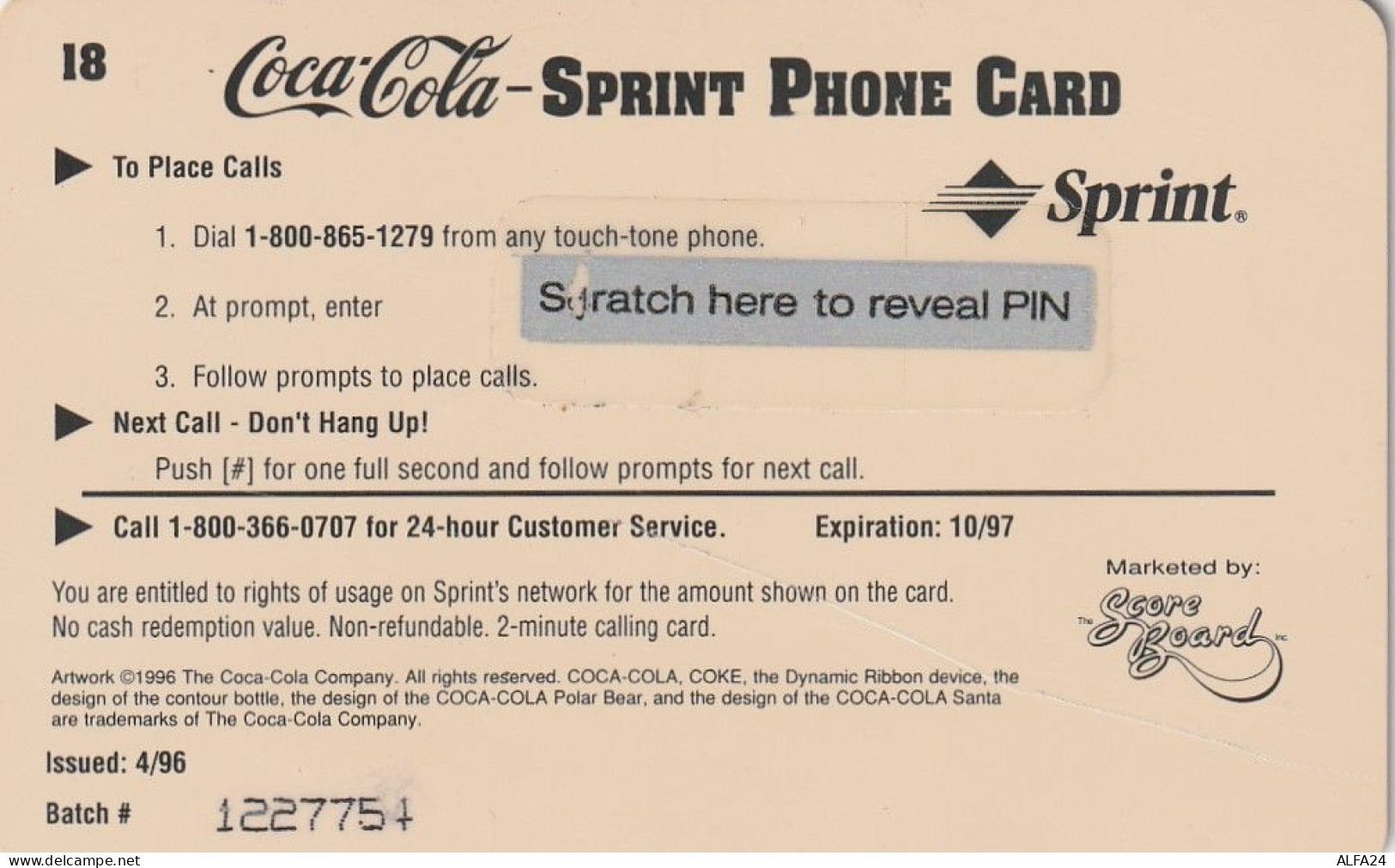 PREPAID PHONE CARD STATI UNITI SPRINT COCA COLA (CV236 - Sprint