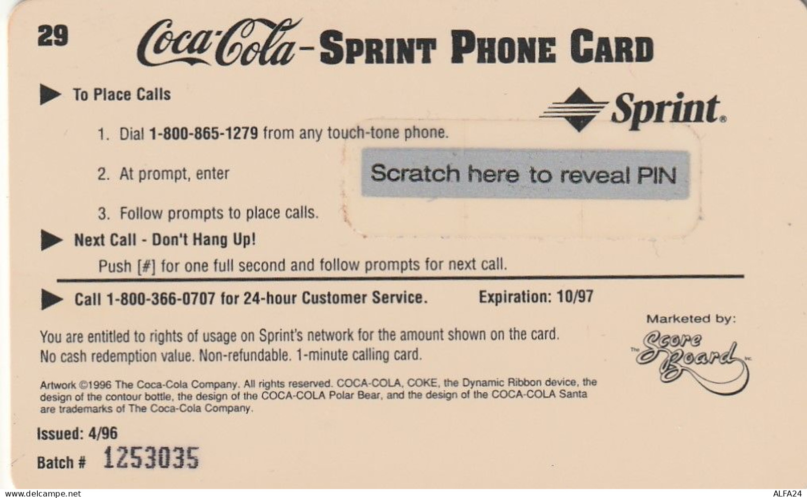 PREPAID PHONE CARD STATI UNITI SPRINT COCA COLA (CV235 - Sprint