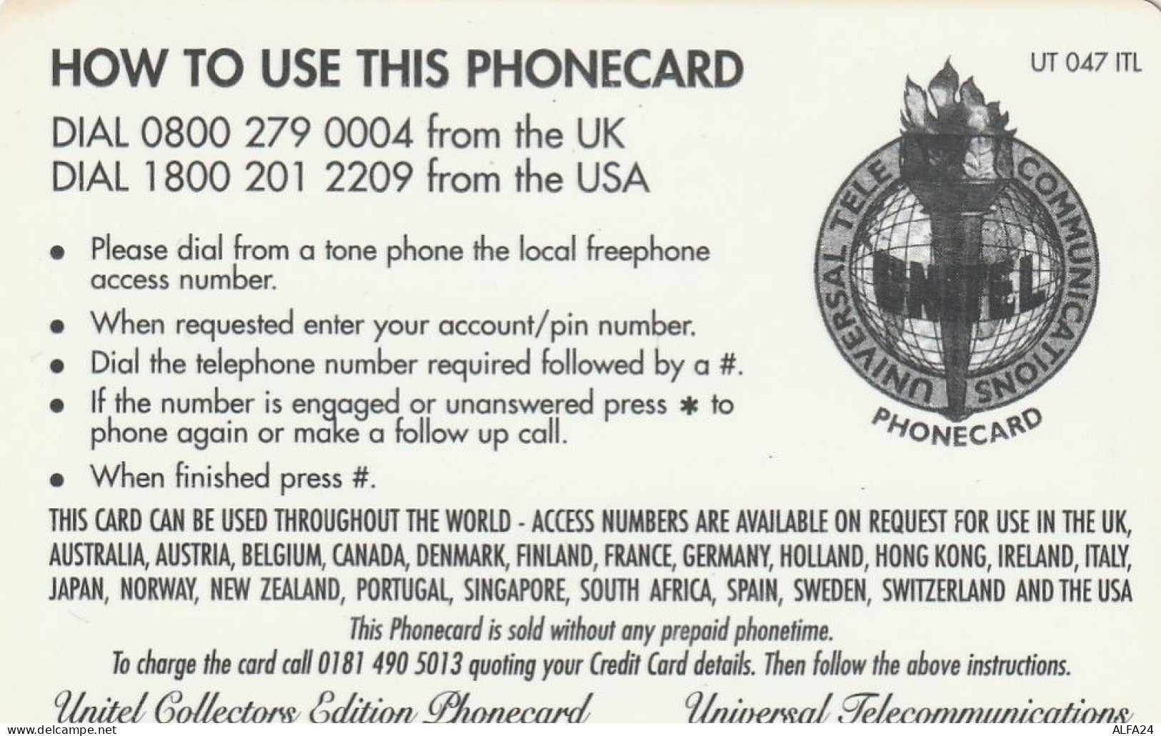 PREPAID PHONE CARD REGNO UNITO UNITEL (CV352 - BT Schede Mondiali (Prepagate)