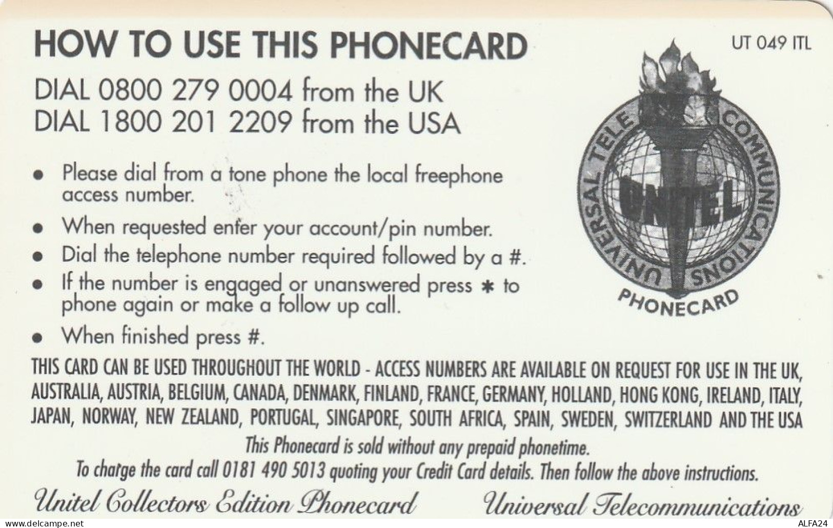 PREPAID PHONE CARD REGNO UNITO UNITEL (CV350 - BT Cartes Mondiales (Prépayées)