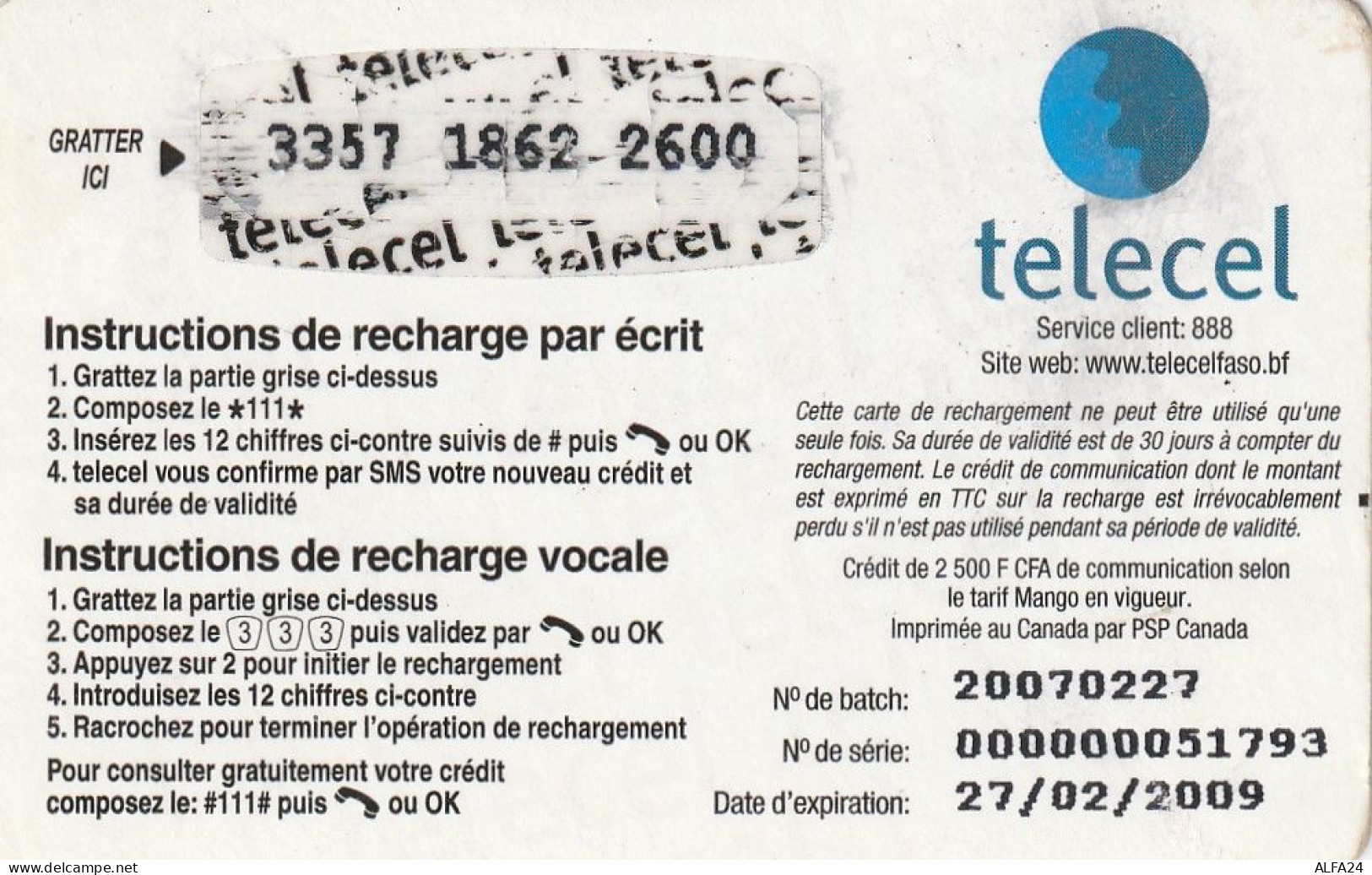 PREPAID PHONE CARD BURKINA FASO  (CV688 - Burkina Faso