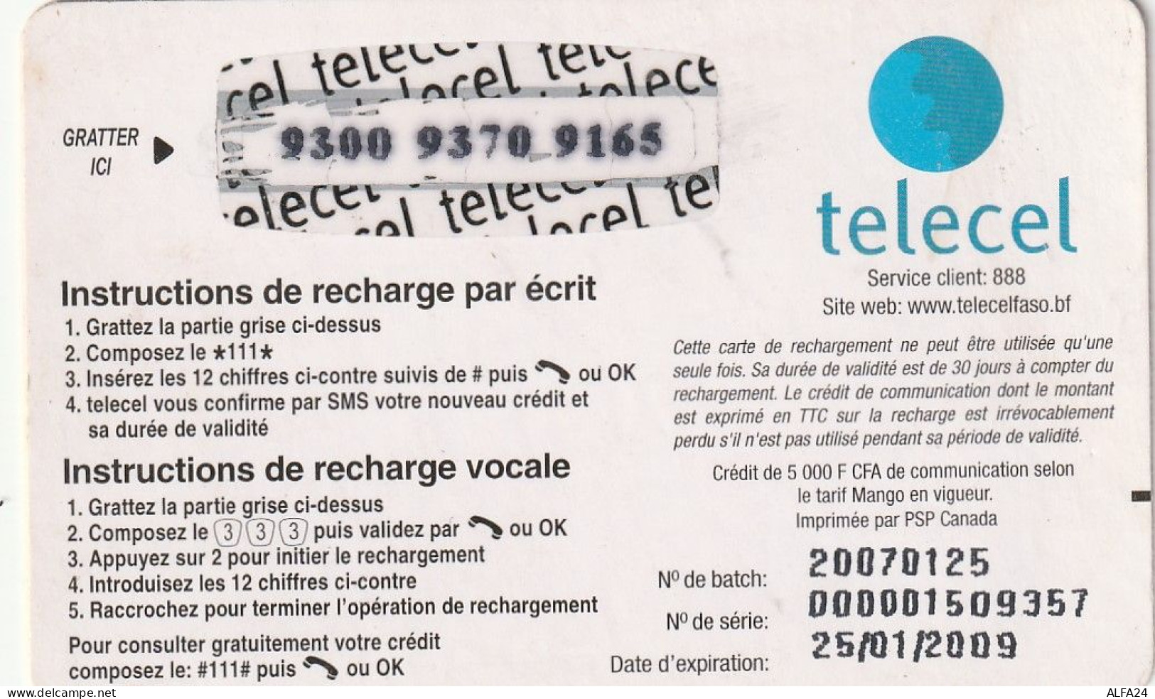 PREPAID PHONE CARD BURKINA FASO  (CV692 - Burkina Faso