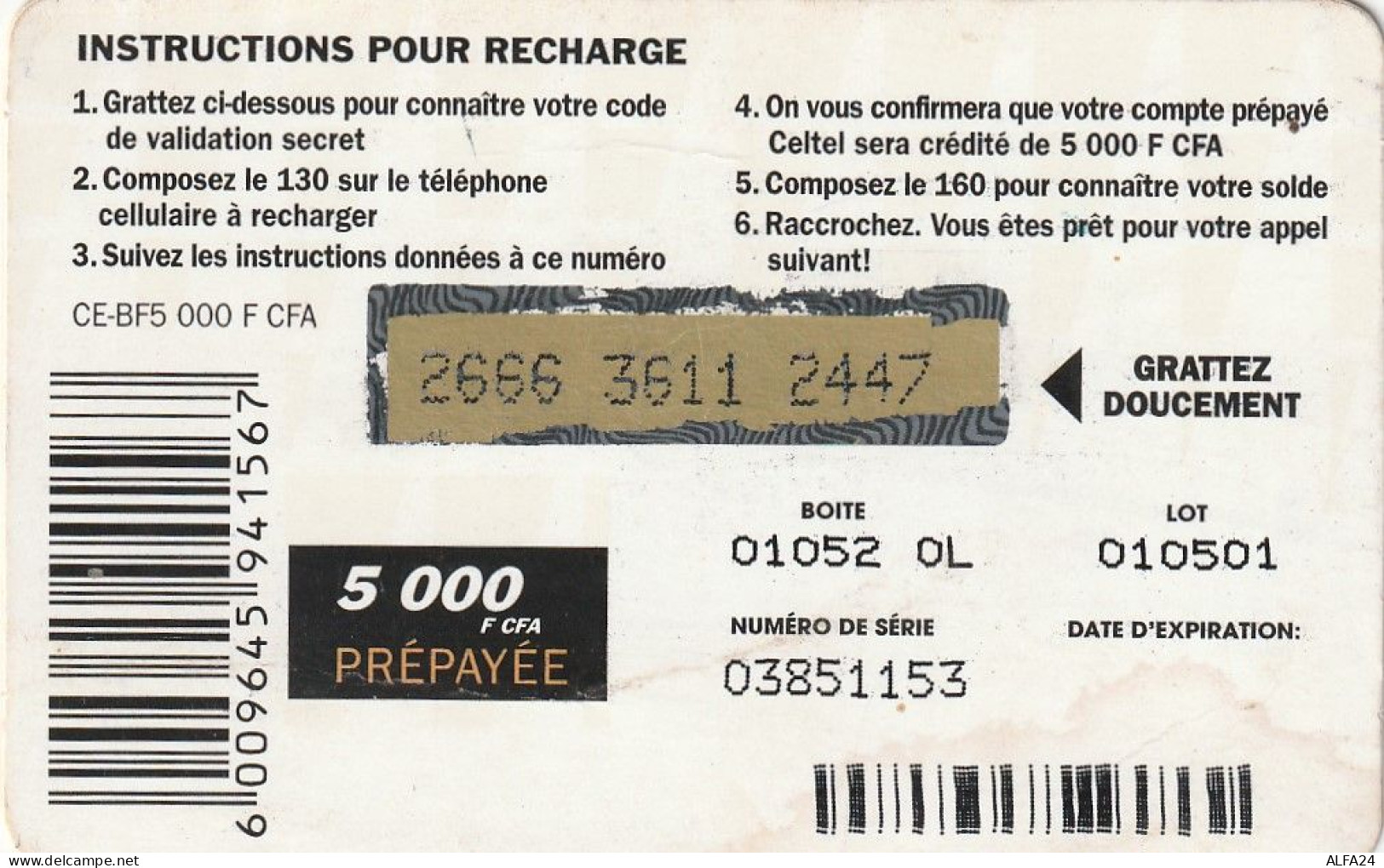 PREPAID PHONE CARD BURKINA FASO  (CV680 - Burkina Faso
