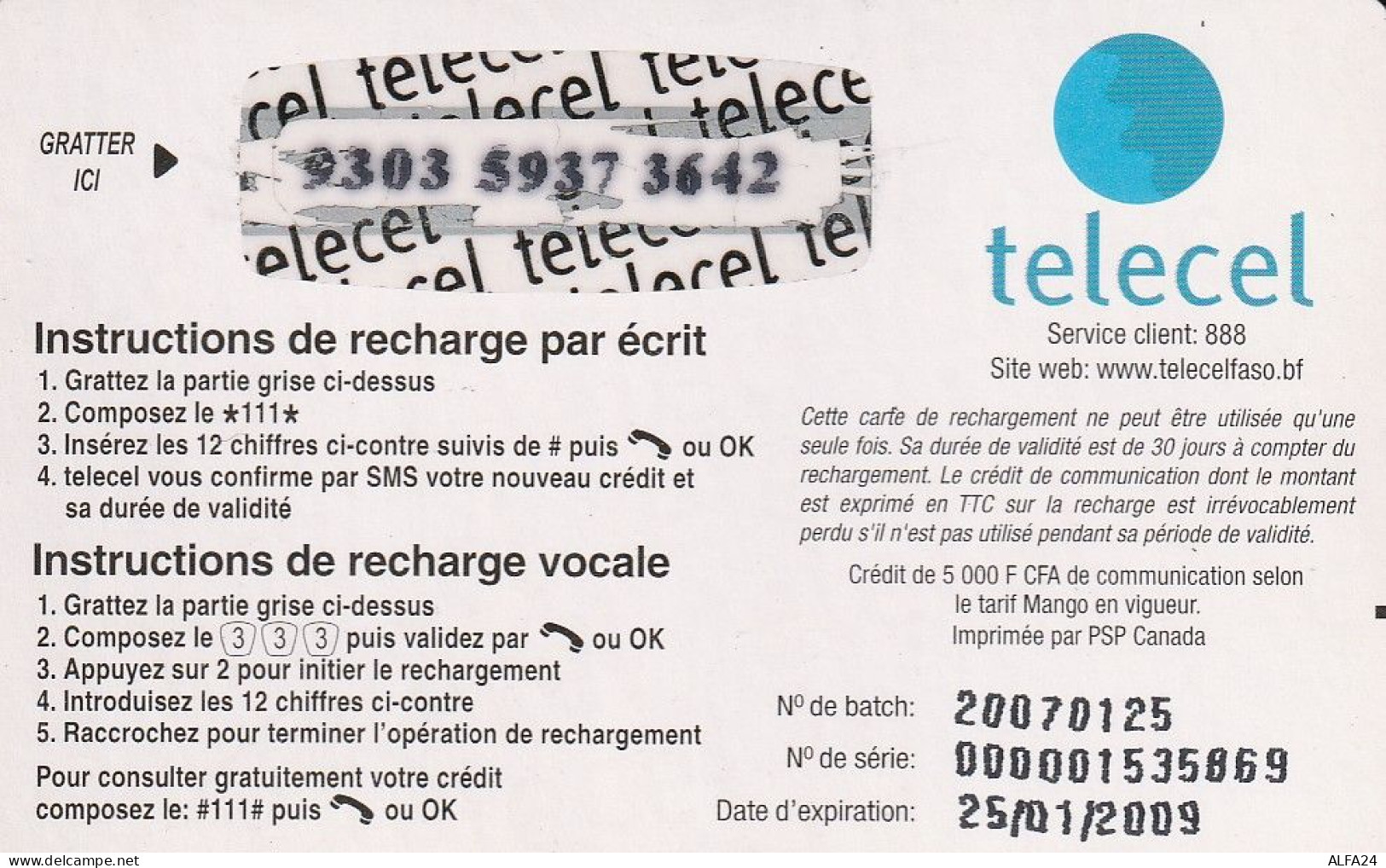 PREPAID PHONE CARD BURKINA FASO  (CV682 - Burkina Faso