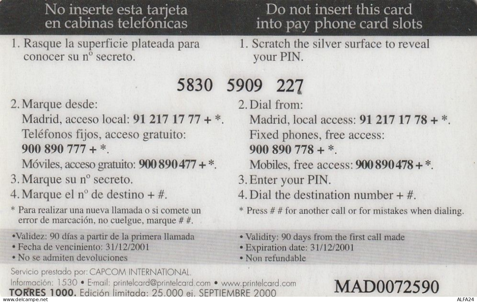 PREPAID PHONE CARD SPAGNA  (CV675 - Otros & Sin Clasificación