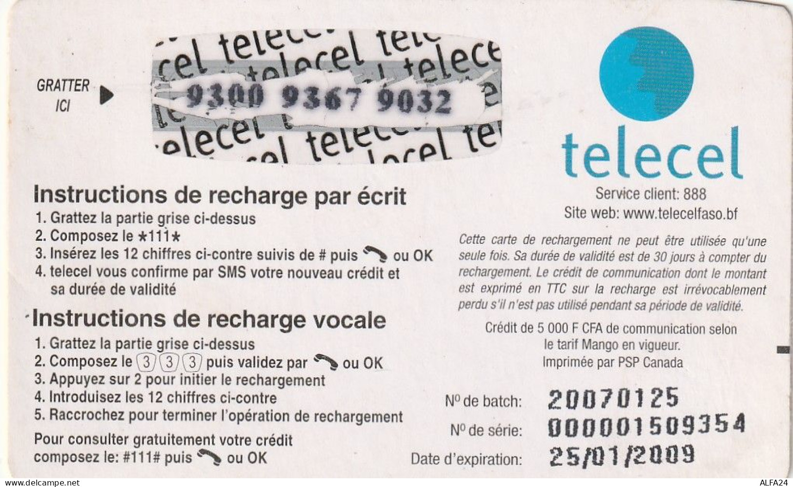 PREPAID PHONE CARD BURKINA FASO  (CV678 - Burkina Faso