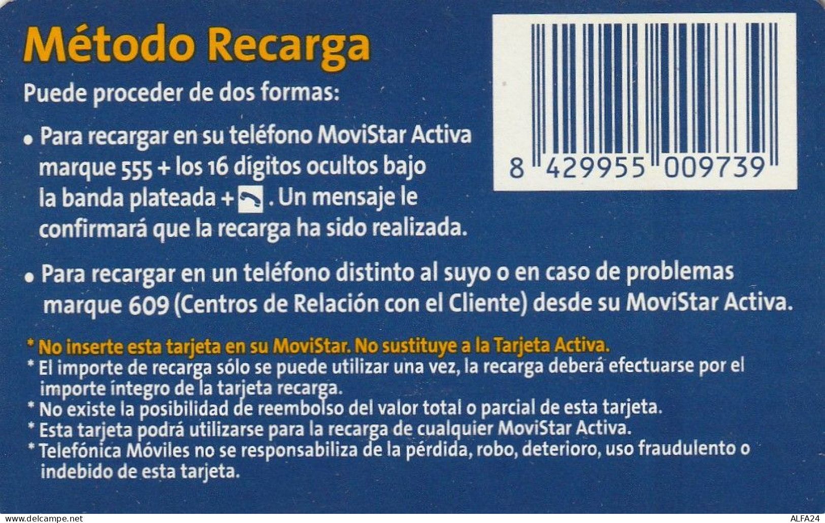 PREPAID PHONE CARD SPAGNA  (CV669 - Autres & Non Classés