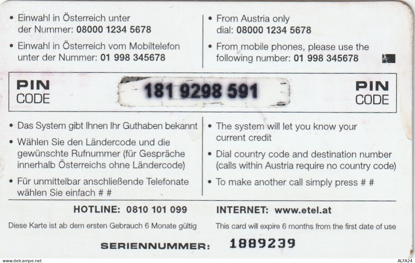 PREPAID PHONE CARD AUSTRIA  (CV668 - Austria