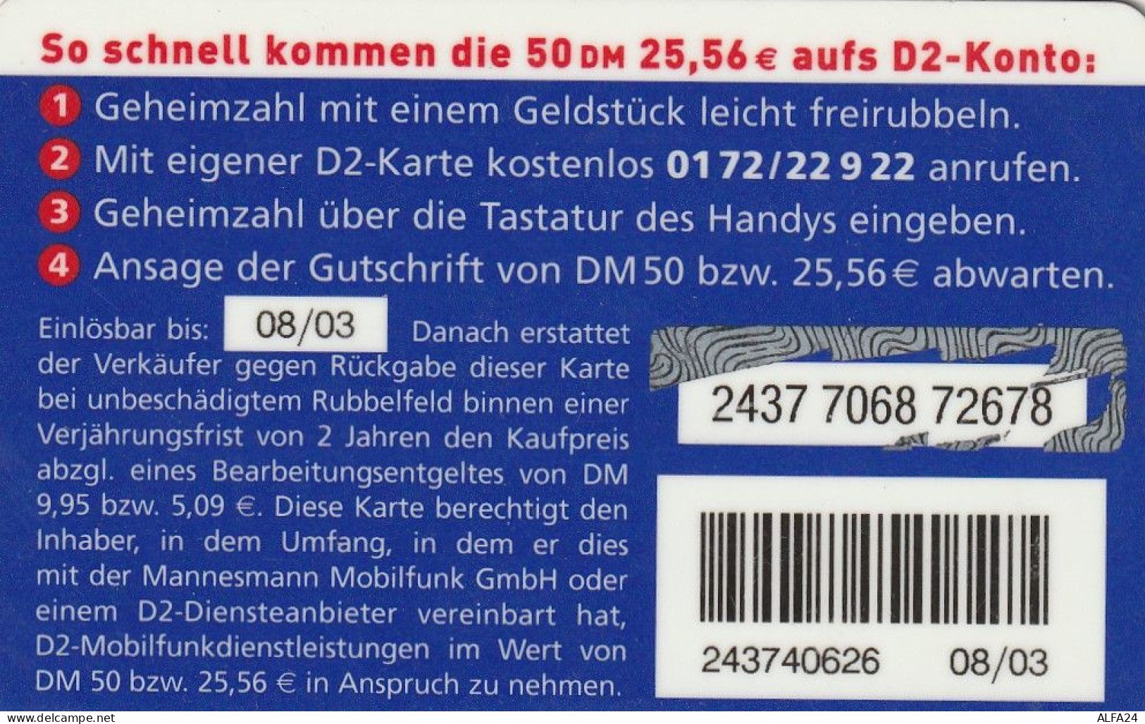 PREPAID PHONE CARD GERMANIA  (CV646 - GSM, Voorafbetaald & Herlaadbare Kaarten