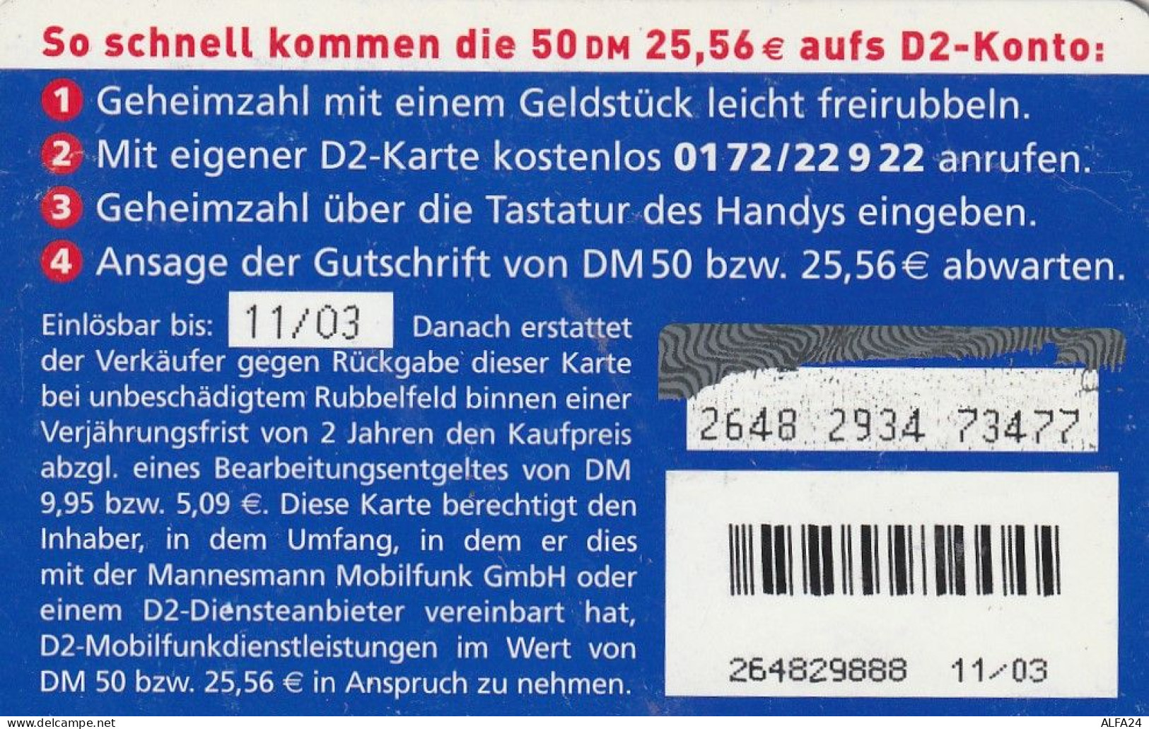 PREPAID PHONE CARD GERMANIA  (CV644 - Cellulari, Carte Prepagate E Ricariche