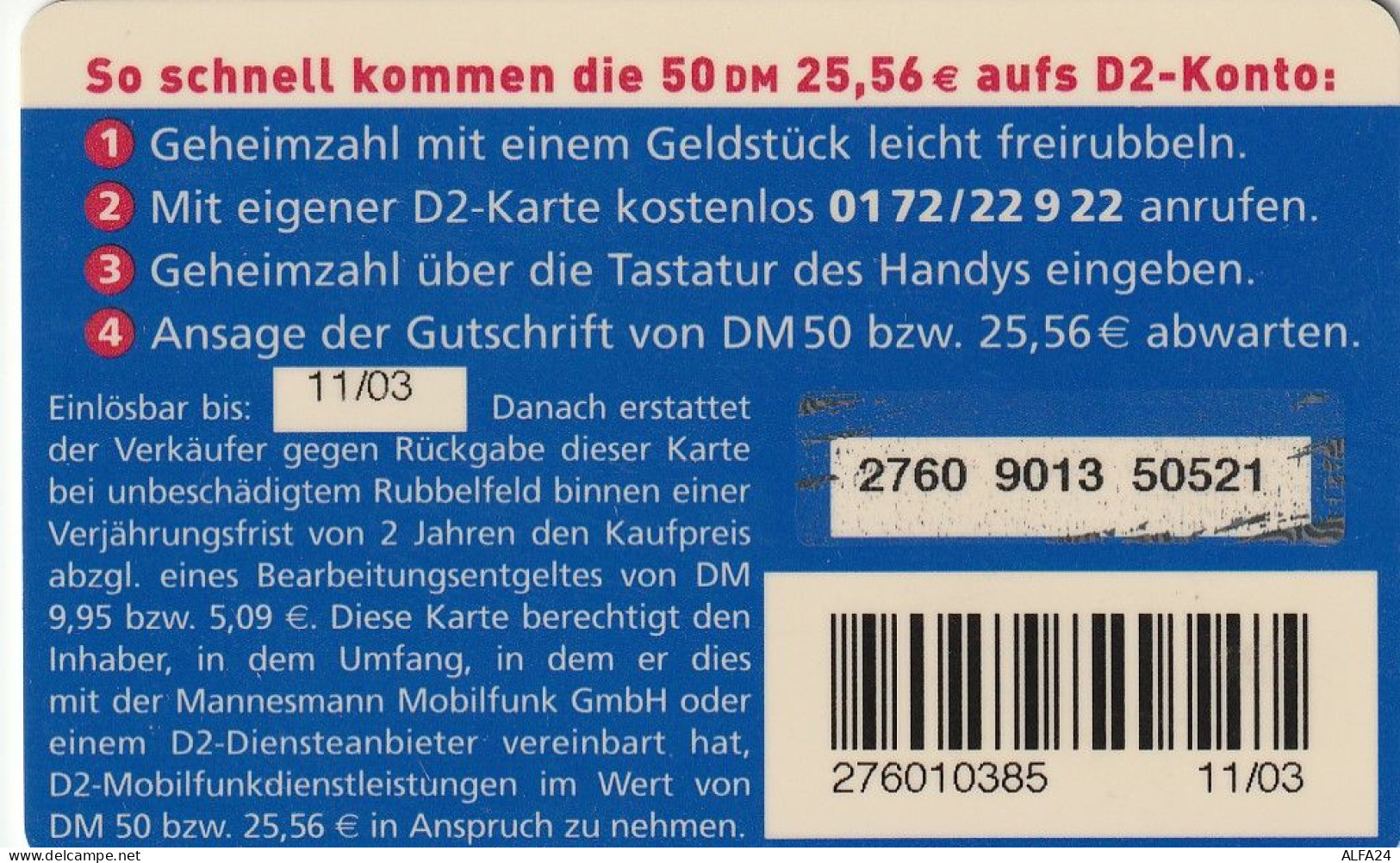PREPAID PHONE CARD GERMANIA  (CV645 - GSM, Voorafbetaald & Herlaadbare Kaarten