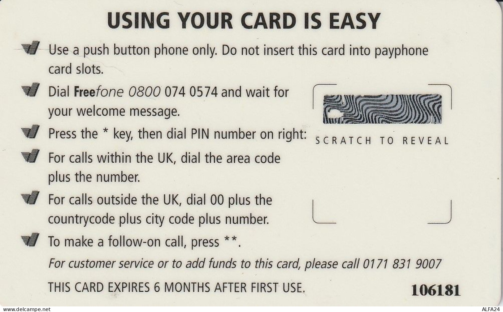 PREPAID PHONE CARD UK  (CV626 - BT Schede Mondiali (Prepagate)