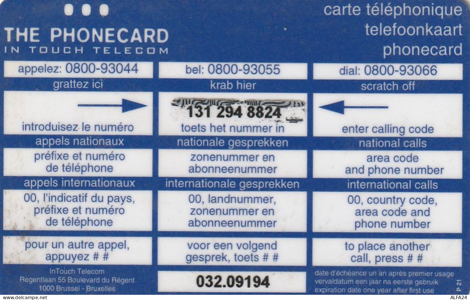 PREPAID PHONE CARD BELGIO  (CV624 - Cartes GSM, Recharges & Prépayées