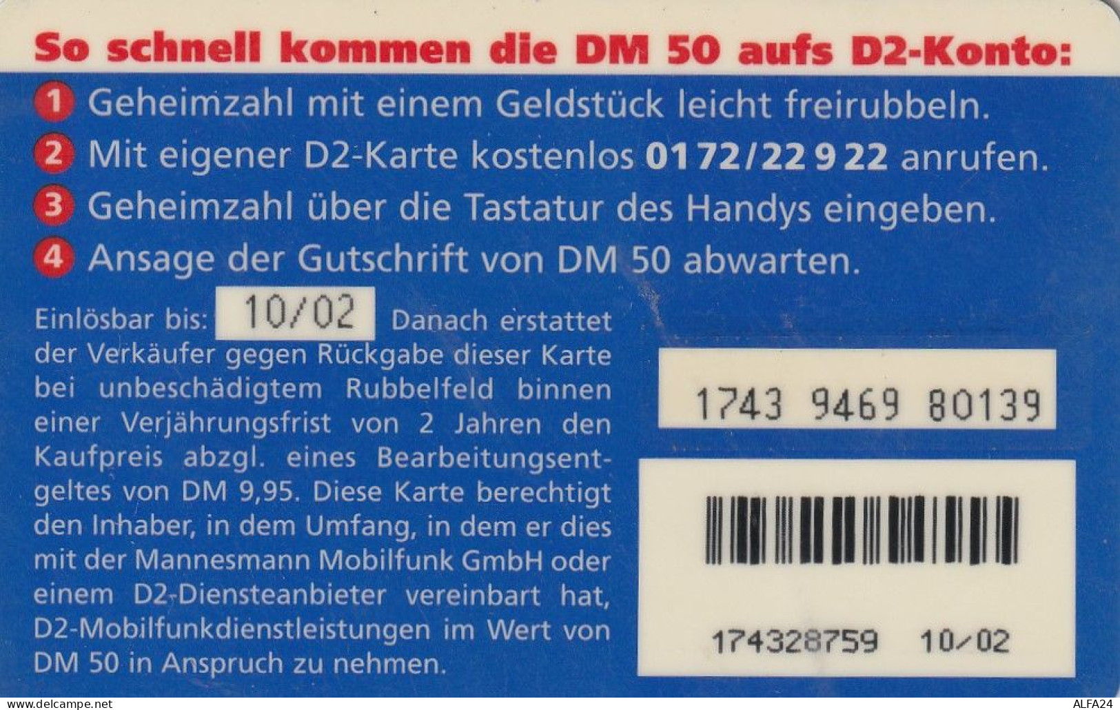 PREPAID PHONE CARD GERMANIA  (CV628 - Cellulari, Carte Prepagate E Ricariche