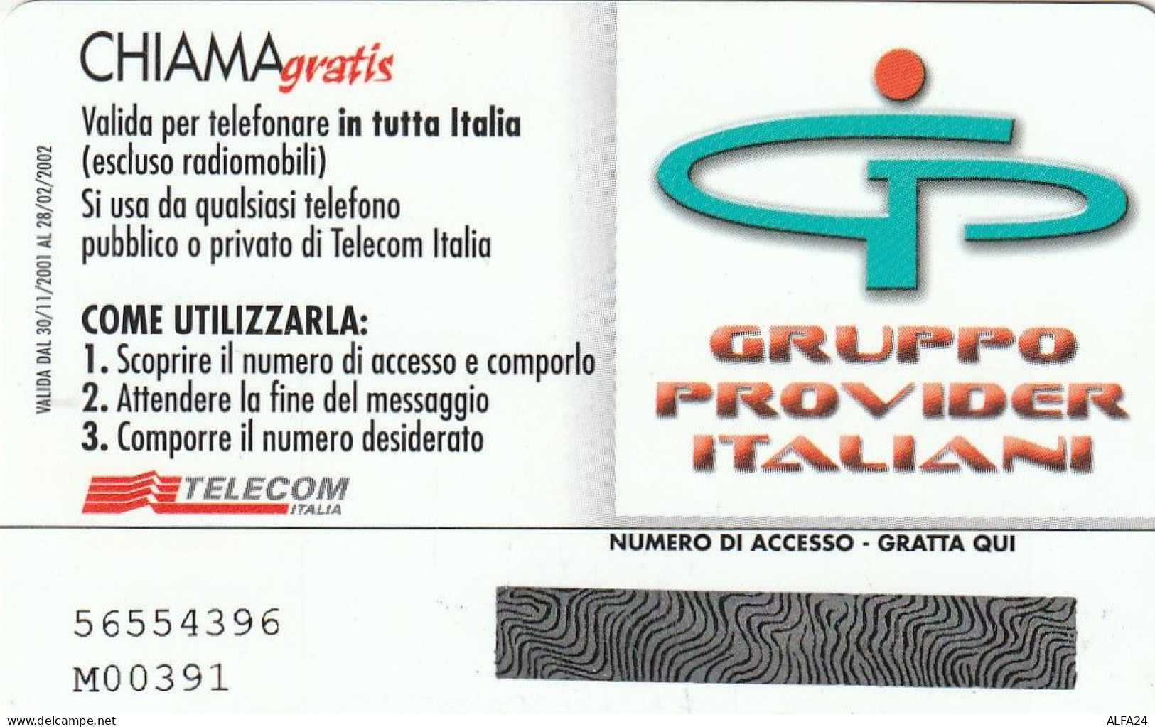 CHIAMAGRATIS MASTER/PROTOTIPO 201 GRUPPO PROVIDER  (CV1926 - Private-Omaggi