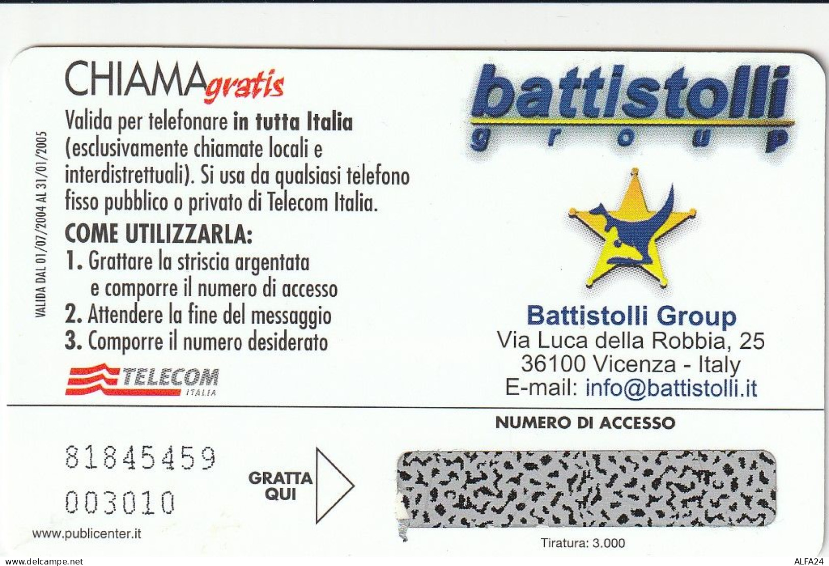 CHIAMAGRATIS MASTER/PROTOTIPO 1049 BATTISTOLLI  (CV1873 - Private-Omaggi