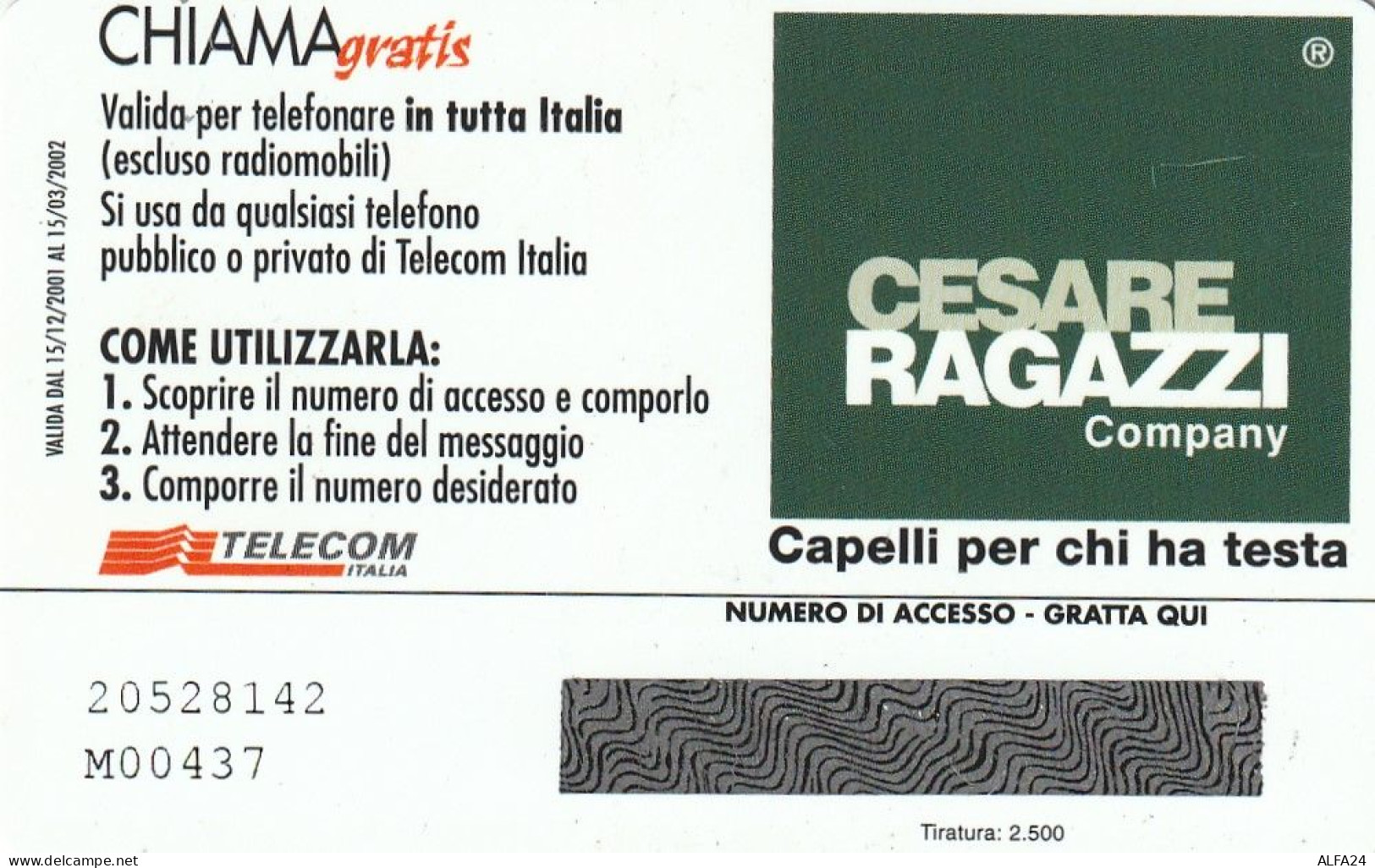 CHIAMAGRATIS MASTER/PROTOTIPO 216 CESARE RAGAZZI  (CV1851 - Private-Omaggi