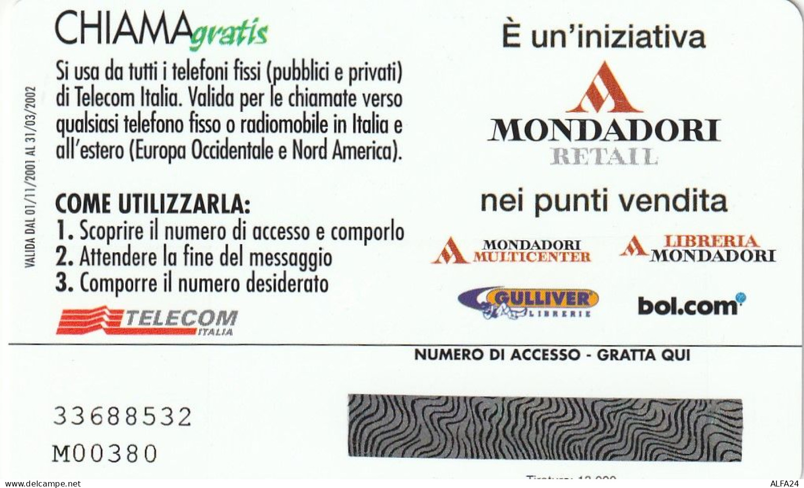 CHIAMAGRATIS MASTER/PROTOTIPO 184 MONDADORI MAZZANTINI  (CV1790 - Private-Omaggi