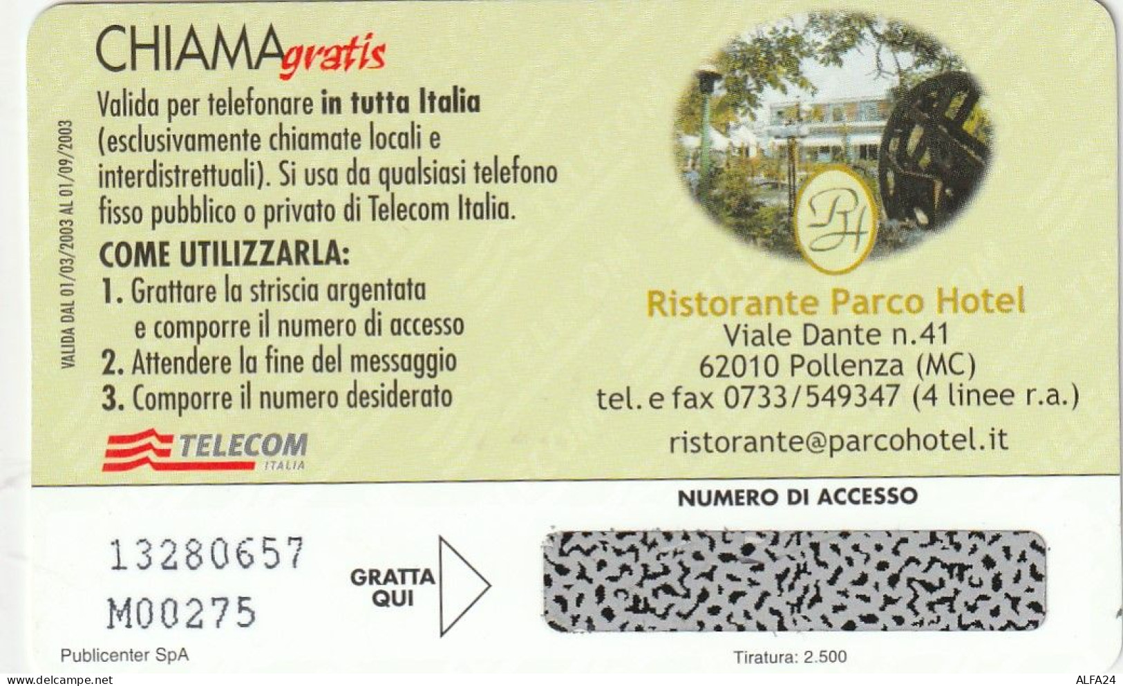 CHIAMAGRATIS MASTER/PROTOTIPO 574 RIST PARCO HOTEL  (CV1759 - Private TK - Ehrungen
