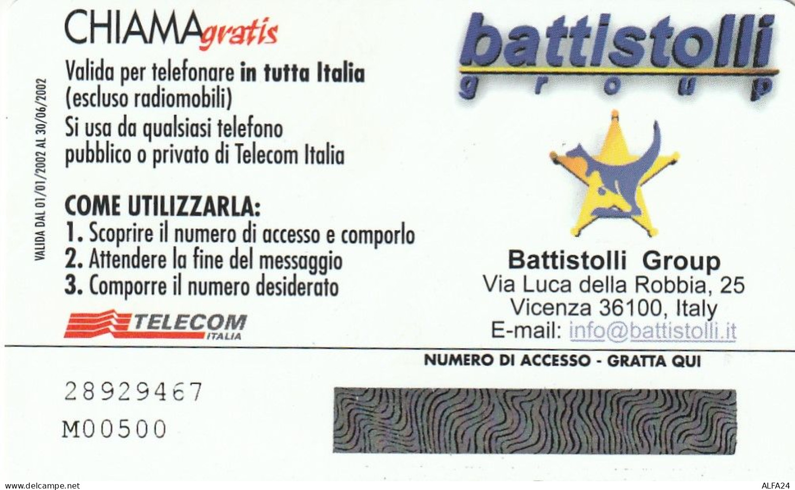 CHIAMAGRATIS MASTER/PROTOTIPO 240 BATTISTOLLI  (CV1734 - Private-Omaggi