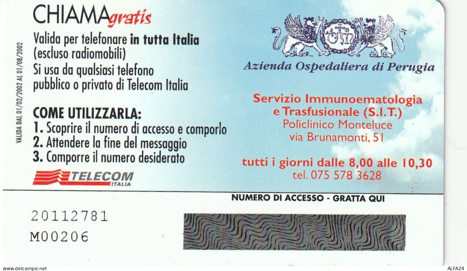 CHIAMAGRATIS MASTER/PROTOTIPO 244 AZ OSPED PERUGIA  (CV1732 - Private-Omaggi