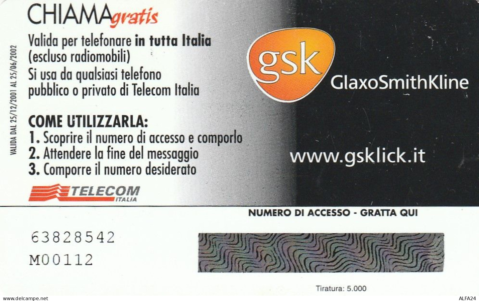 CHIAMAGRATIS MASTER/PROTOTIPO 236 GSK GLAXO  (CV1722 - Private TK - Ehrungen