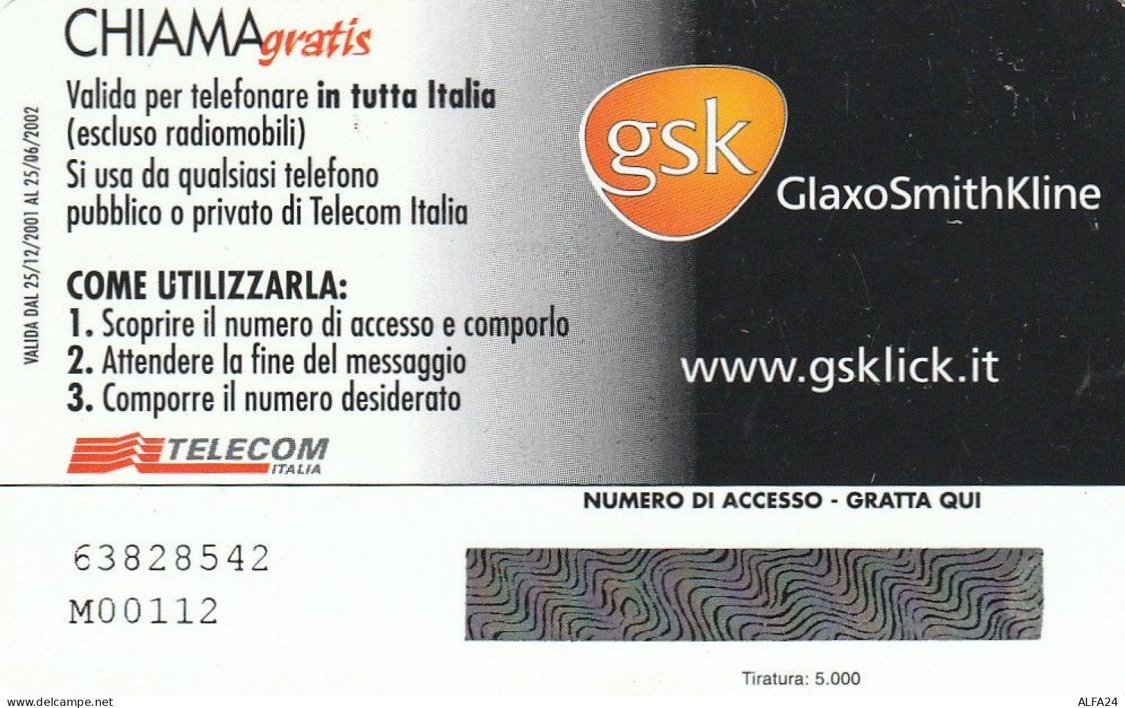 CHIAMAGRATIS MASTER/PROTOTIPO 236 GSK GLAXO  (CV1722 - Private-Omaggi