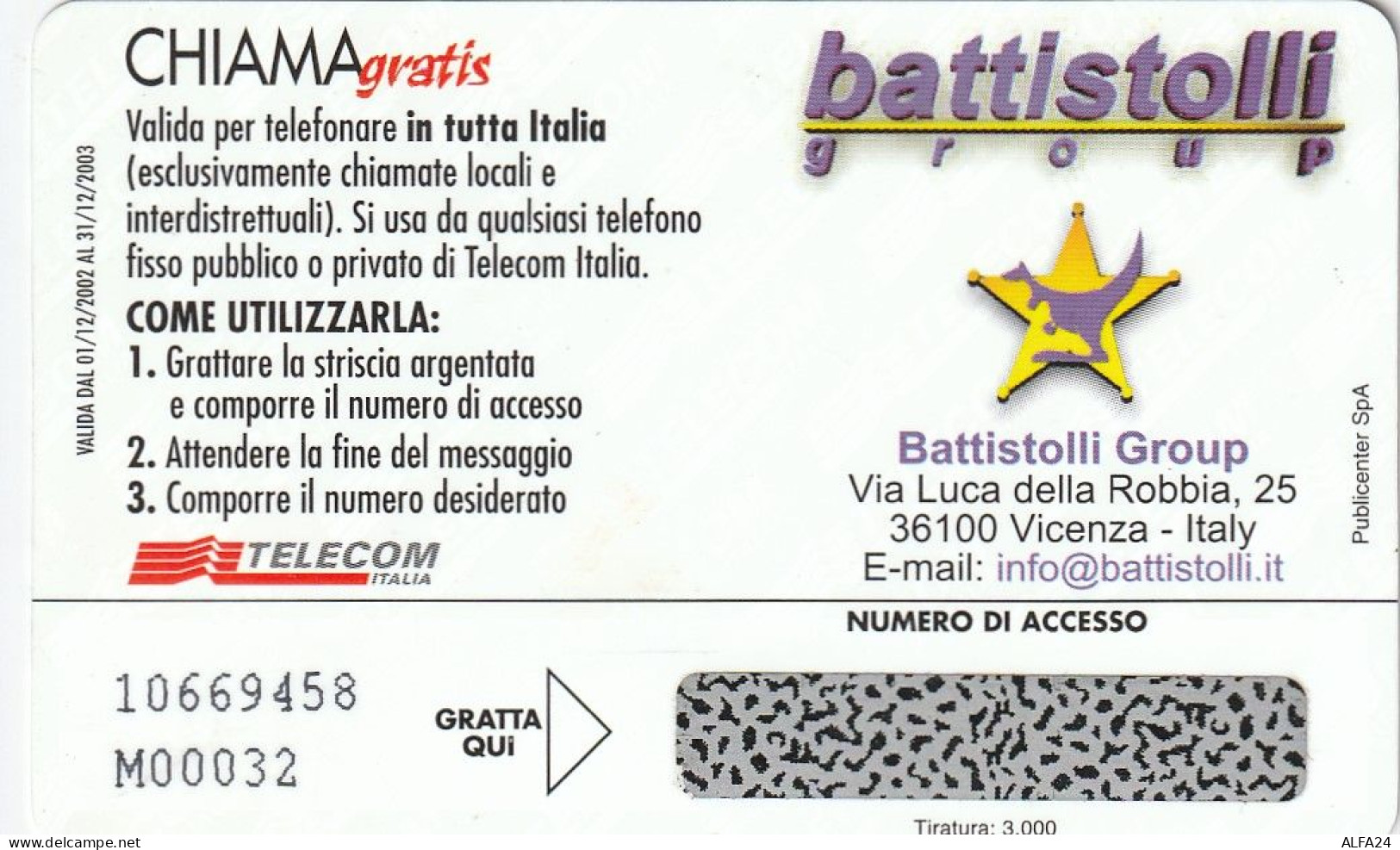 CHIAMAGRATIS MASTER/PROTOTIPO 435 BATTISTOLLI  (CV1689 - Private-Omaggi