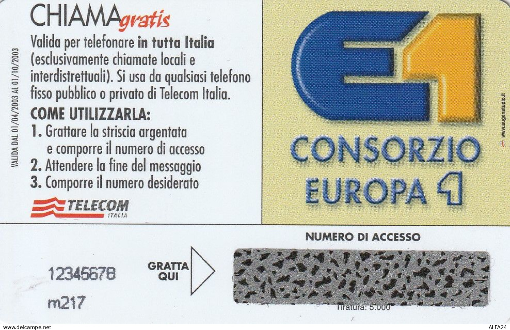 CHIAMAGRATIS MASTER/PROTOTIPO 589 CONSORZIO EUROPA1  (CV1687 - Private-Omaggi