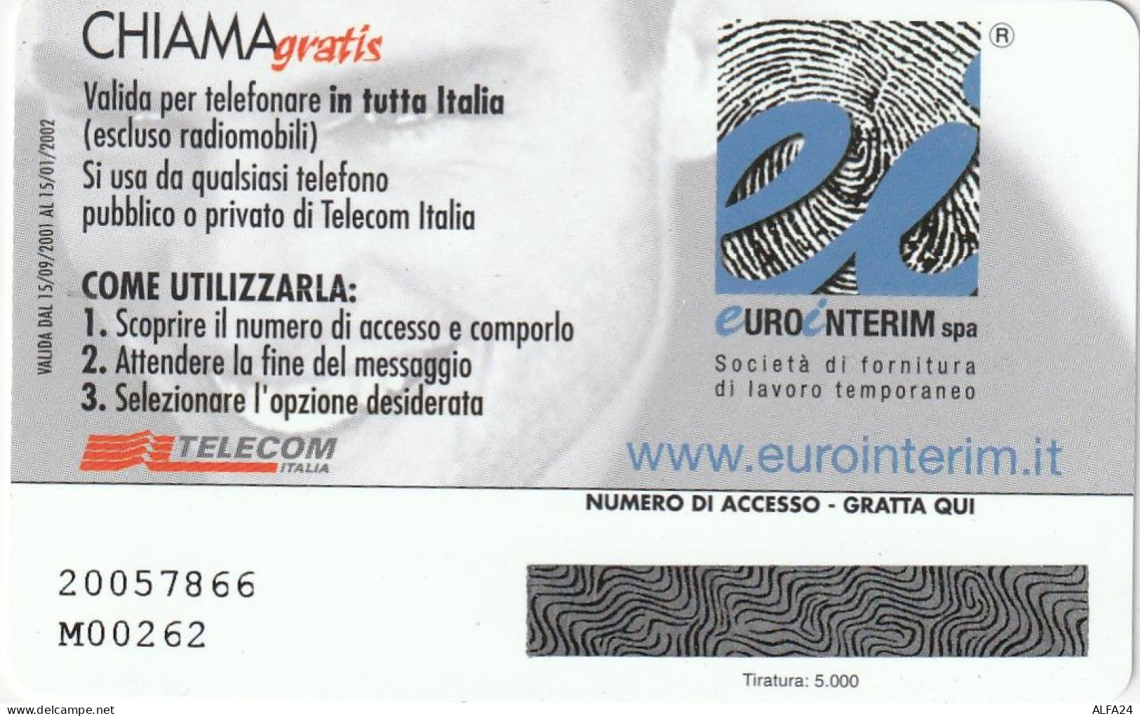 CHIAMAGRATIS MASTER/PROTOTIPO 161 EURO INTEREM  (CV1662 - Private-Omaggi