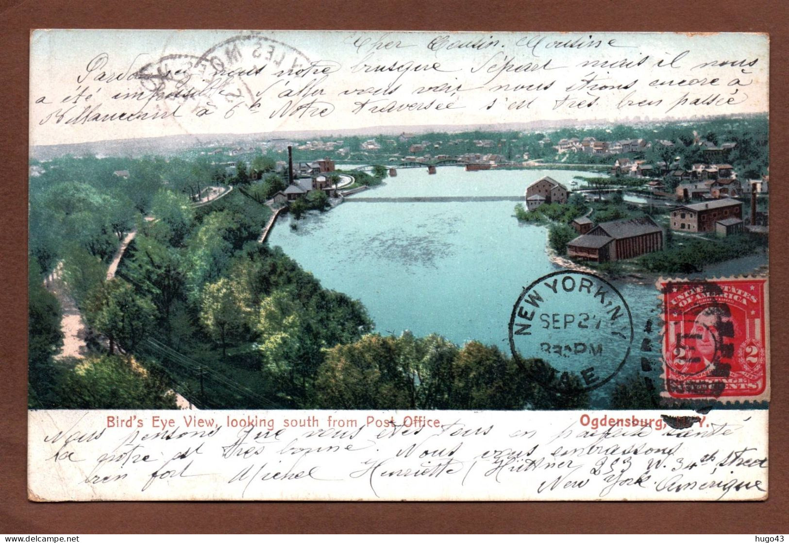 (RECT / VERSO) OGDENSBURG EN 1906 - BIRD'S EYE VIEW LOOKING SOUTH FROM POST OFFICE - CPA COULEUR - Autres Monuments, édifices