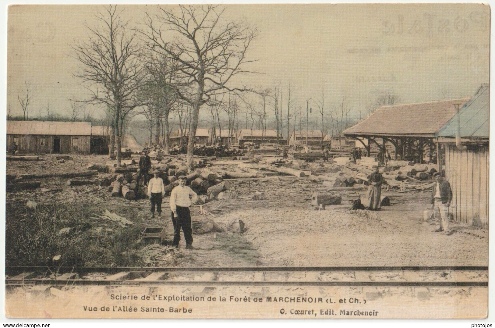 CPA  RARE  Toilée Colorisée Marchenoir (41) La Scierie Et Ses Bucherons Allée Ste Barbe    Ed Coeuret - Marchenoir