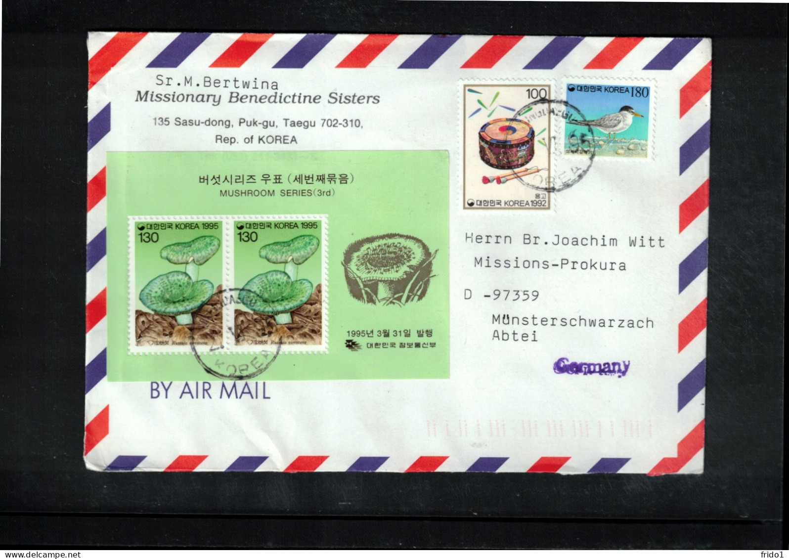 South Korea 1995 Mushrooms Interesting Airmail Letter - Corée Du Sud