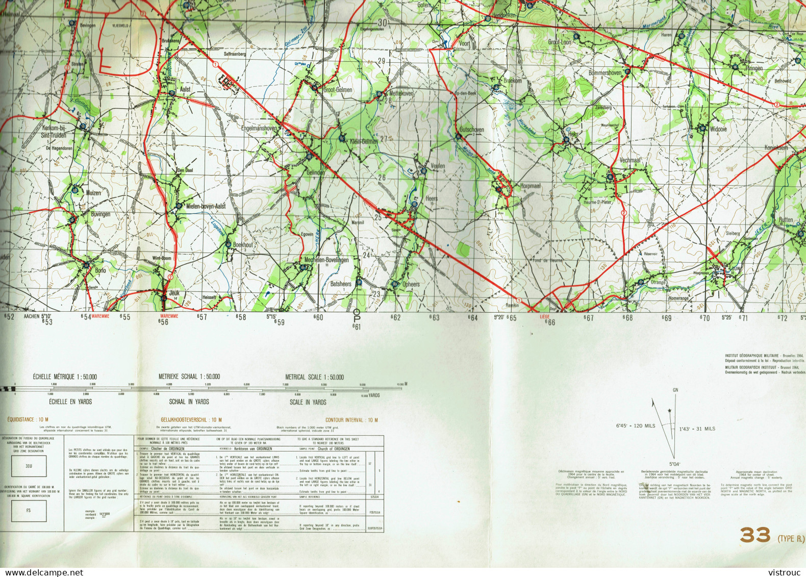 Institut Géographique Militaire Be - "SAINT-TROND - SINT-TRUIDEN" - N° 33 - Edition: 1964 - Echelle 1/50.000 - Topographical Maps