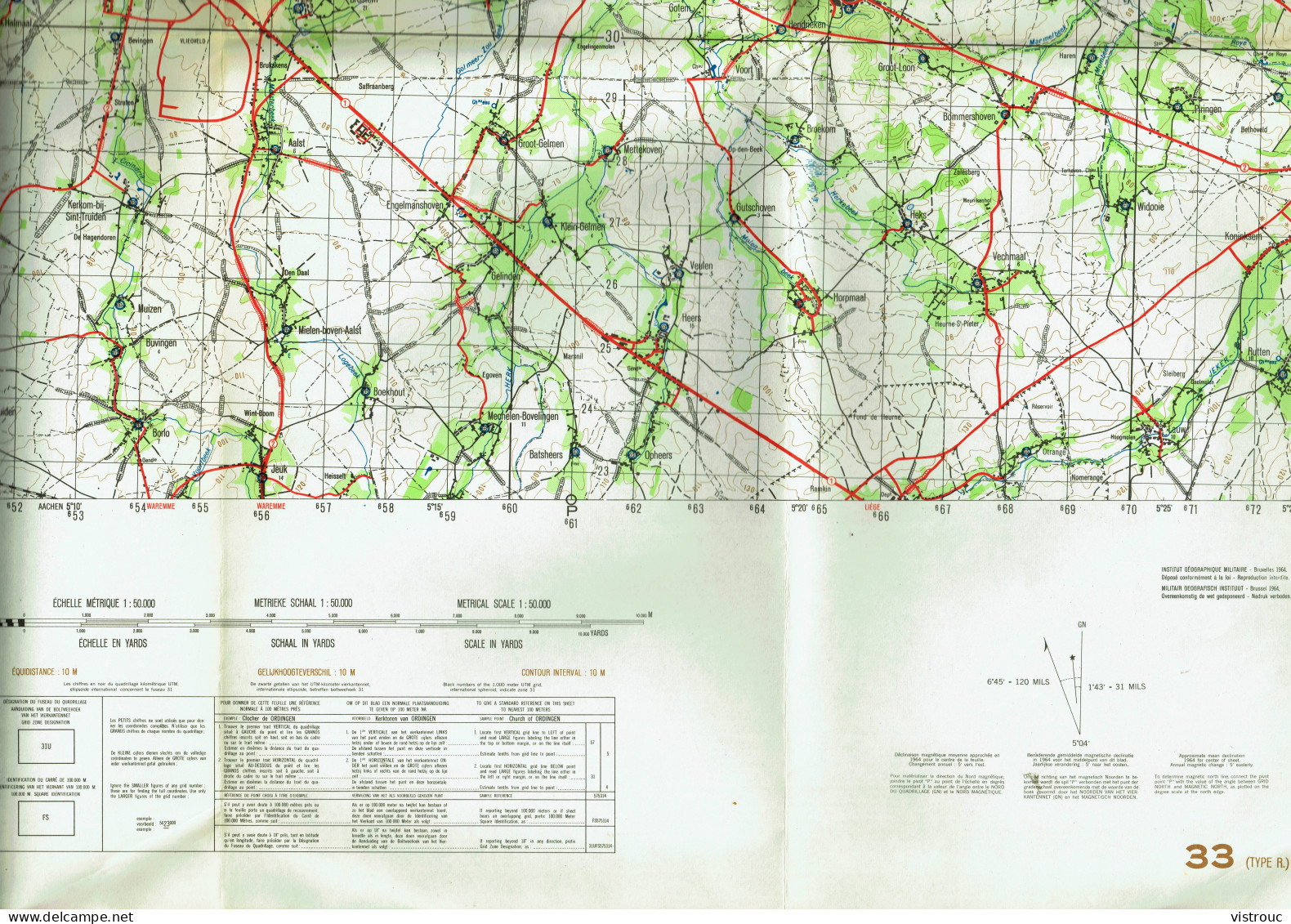 Institut Géographique Militaire Be - "SAINT-TROND - SINT-TRUIDEN" - N° 33 - Edition: 1964 - Echelle 1/50.000 - Cartes Topographiques