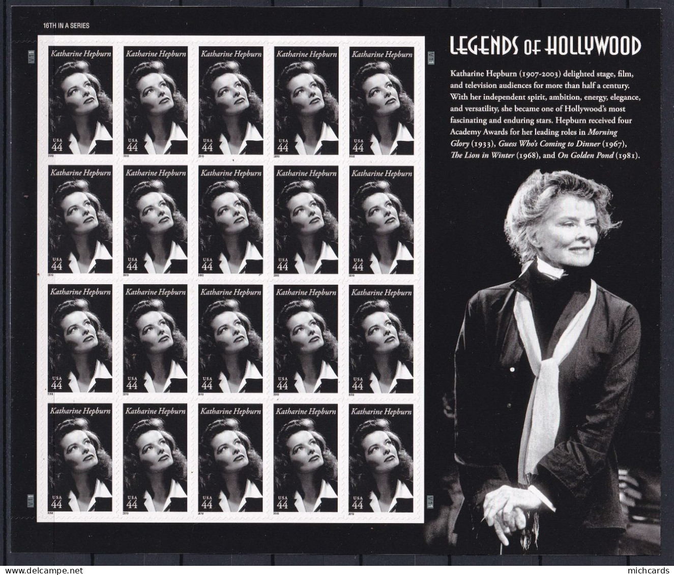 258 ETATS UNIS (USA) 2010 - Yvert 4282 X 20 En Feuille - Katharine Hepburn - Neuf ** (MNH) Sans Charniere - Unused Stamps