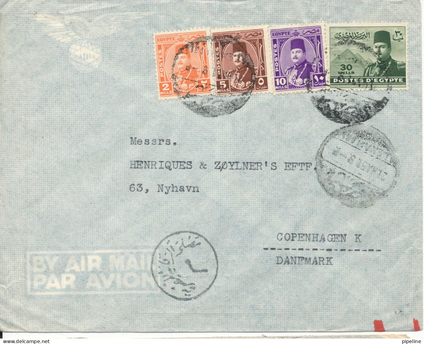 Egypt Air Mail Cover Sent To Denmark Alexandria 21-3-1951 - Poste Aérienne