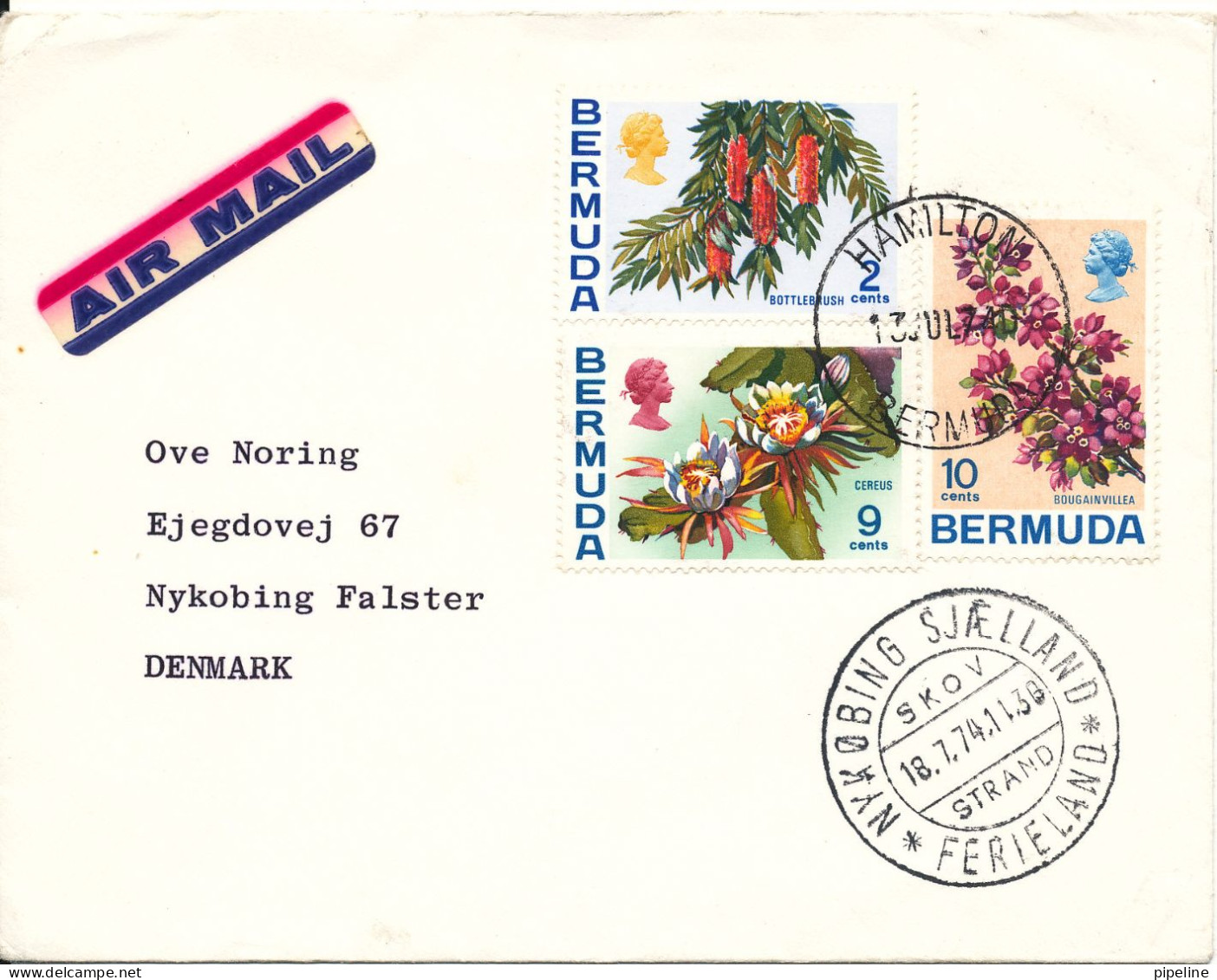 Bermuda Cover Sent Air Mail To Denmark Hamilton 13-7-1974  Topic Stamps - Bermudes
