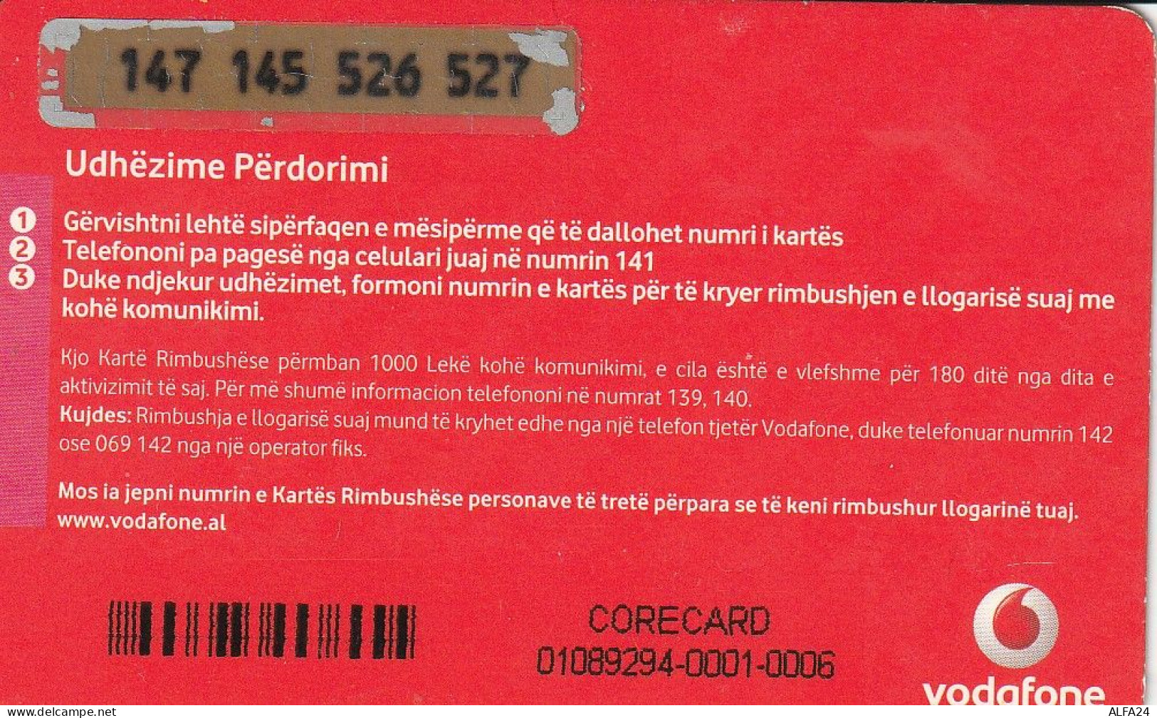 PREPAID PHONE CARD ALBANIA VODAFONE (CV4250 - Albania