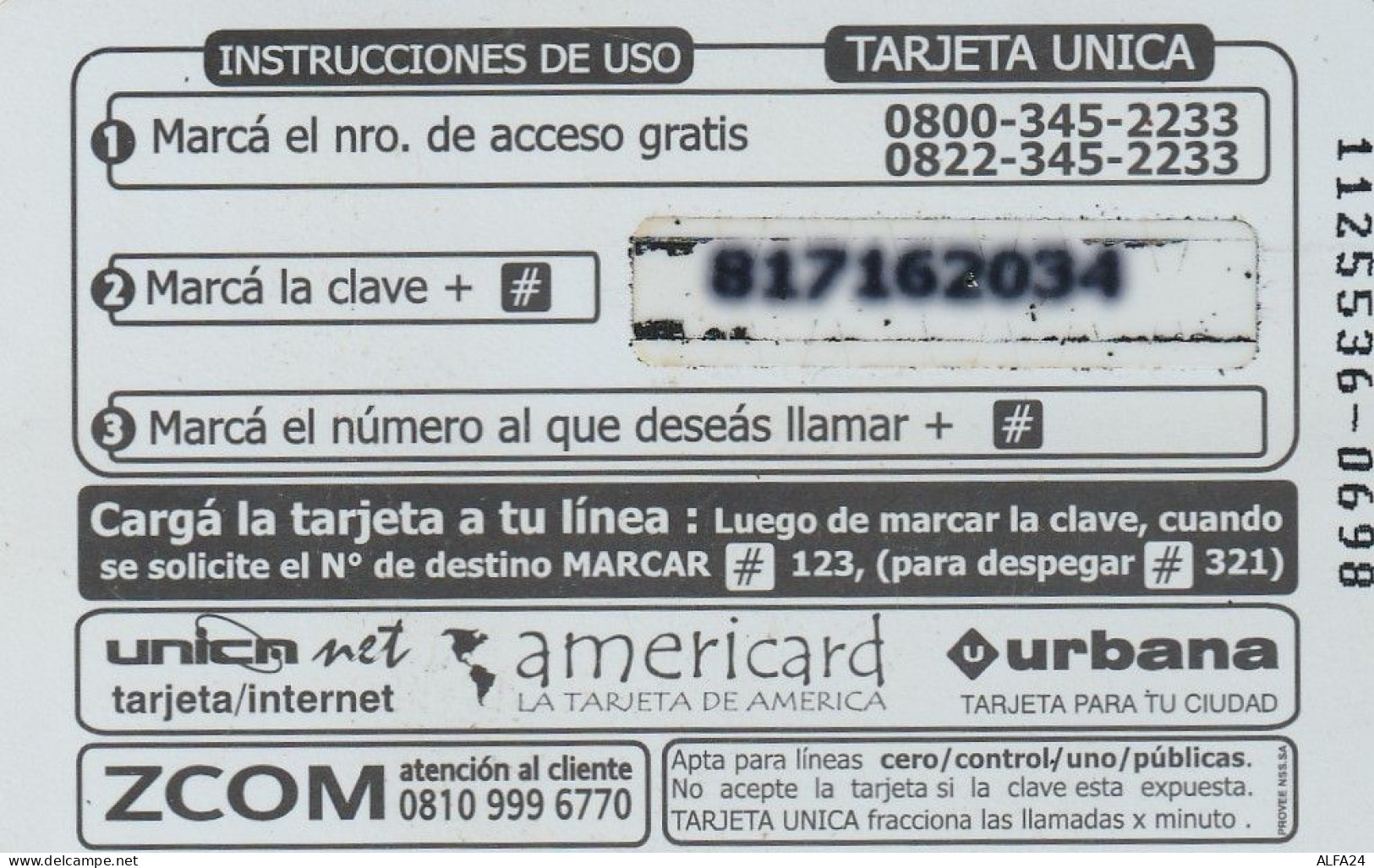 PREPAID PHONE CARD ARGENTINA  (CV4172 - Argentina