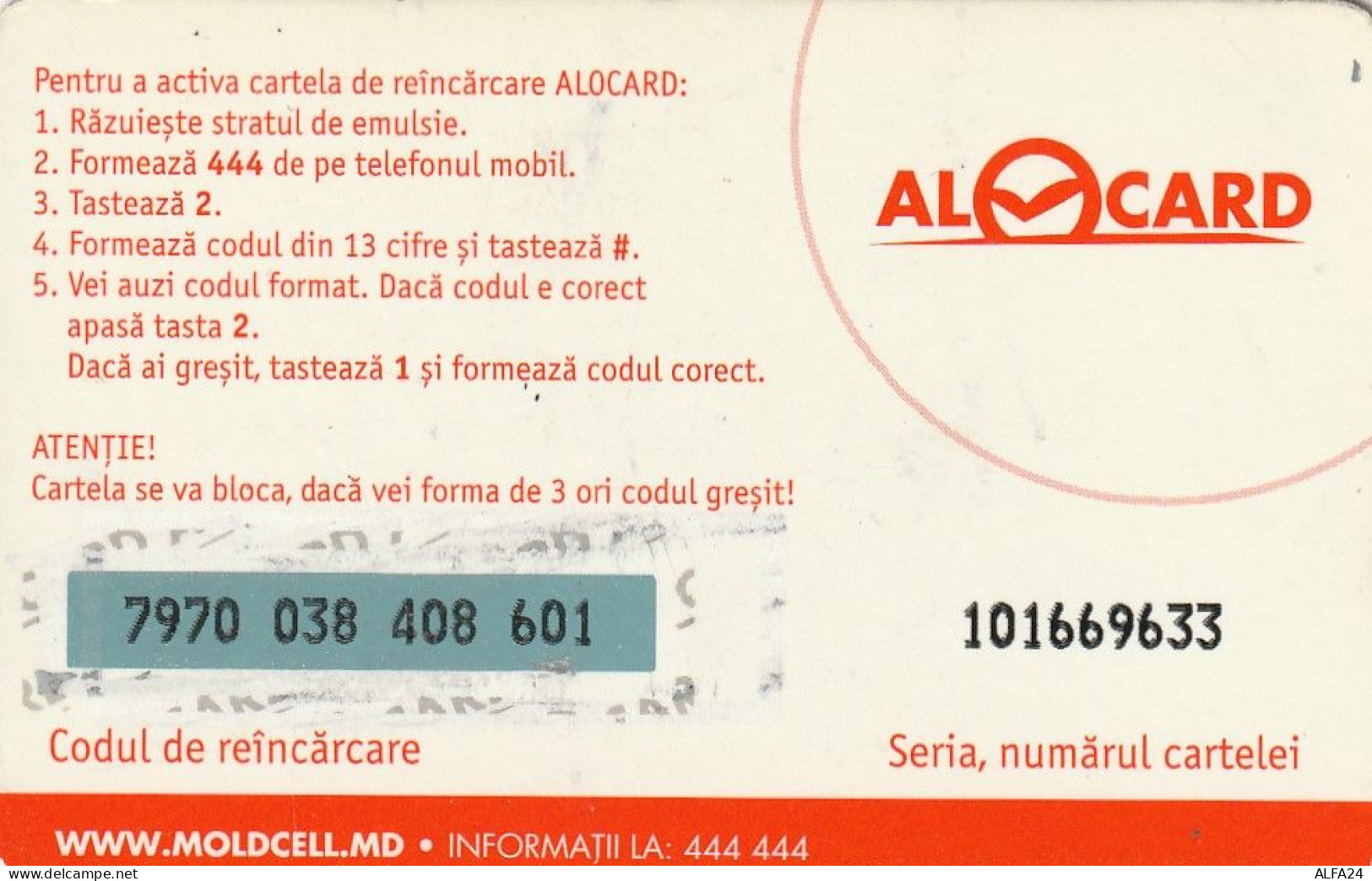 PREPAID PHONE CARD MOLDAVIA  (CV4160 - Moldavie