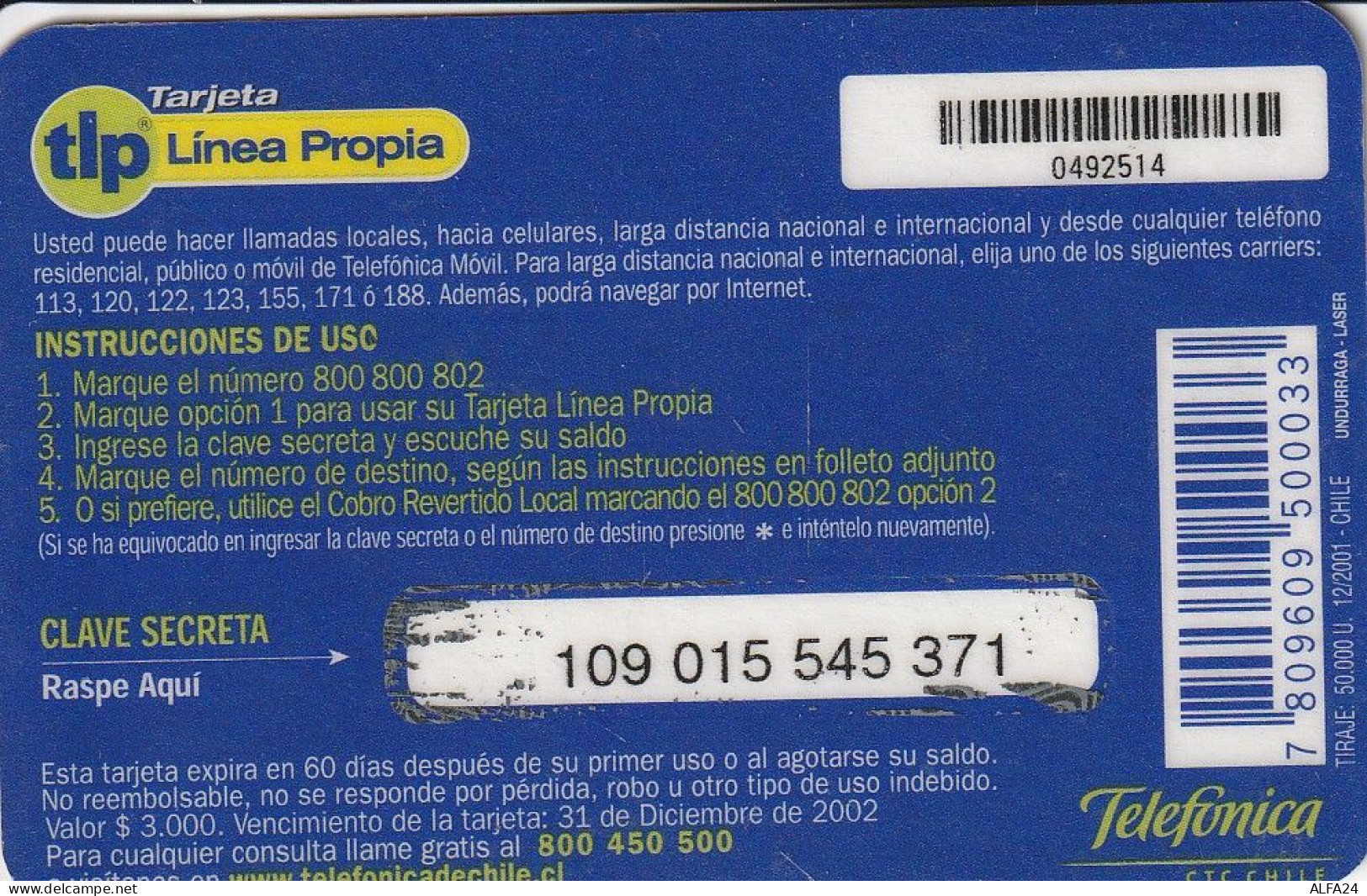 PREPAID PHONE CARD CILE  (CV4161 - Chili