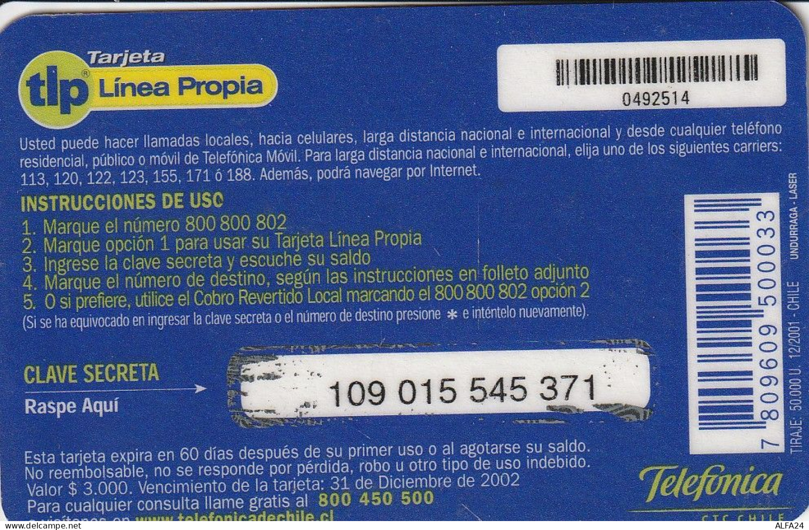 PREPAID PHONE CARD CILE  (CV4161 - Chile