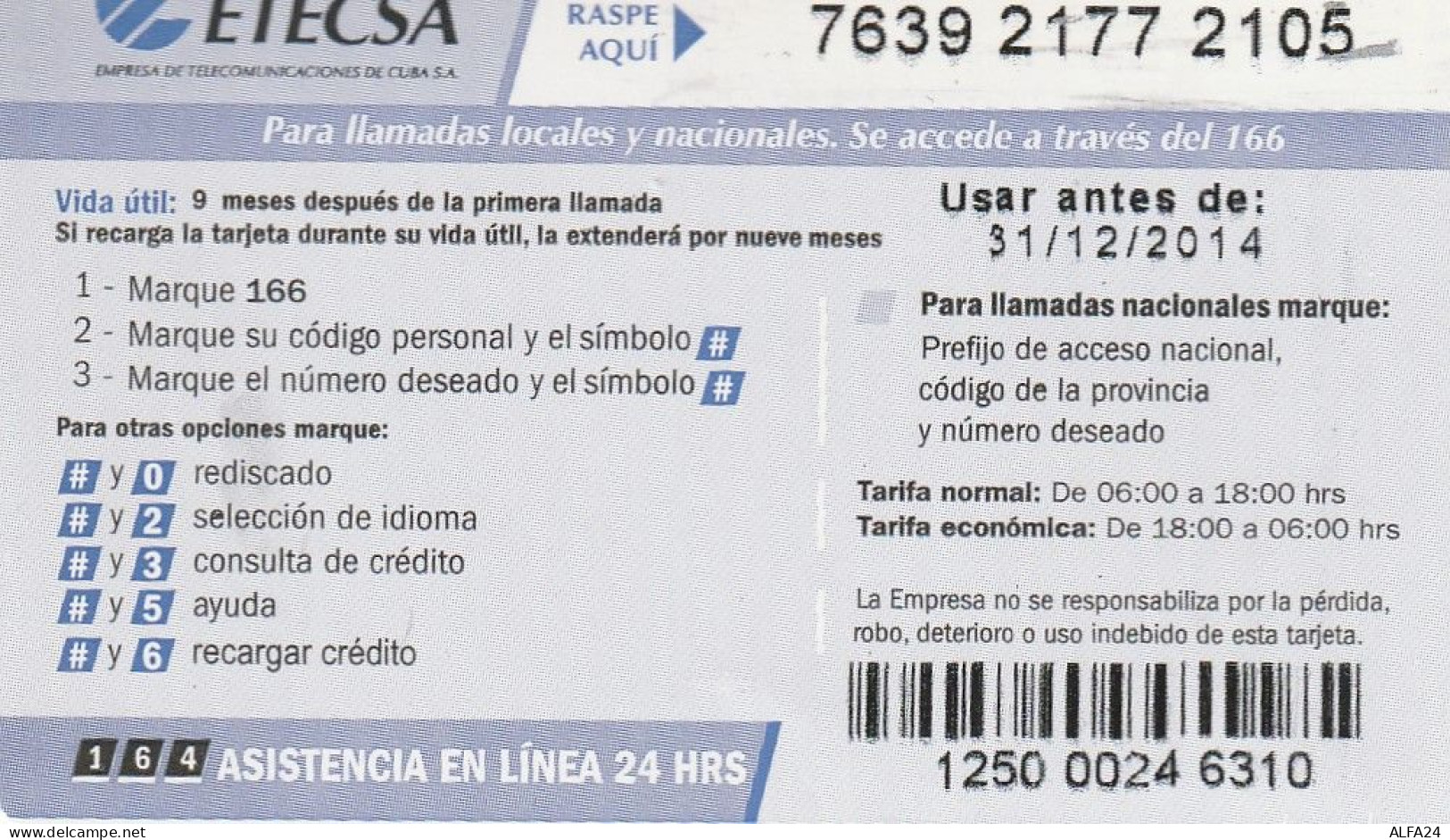 PREPAID PHONE CARD CUBA  (CV4146 - Cuba