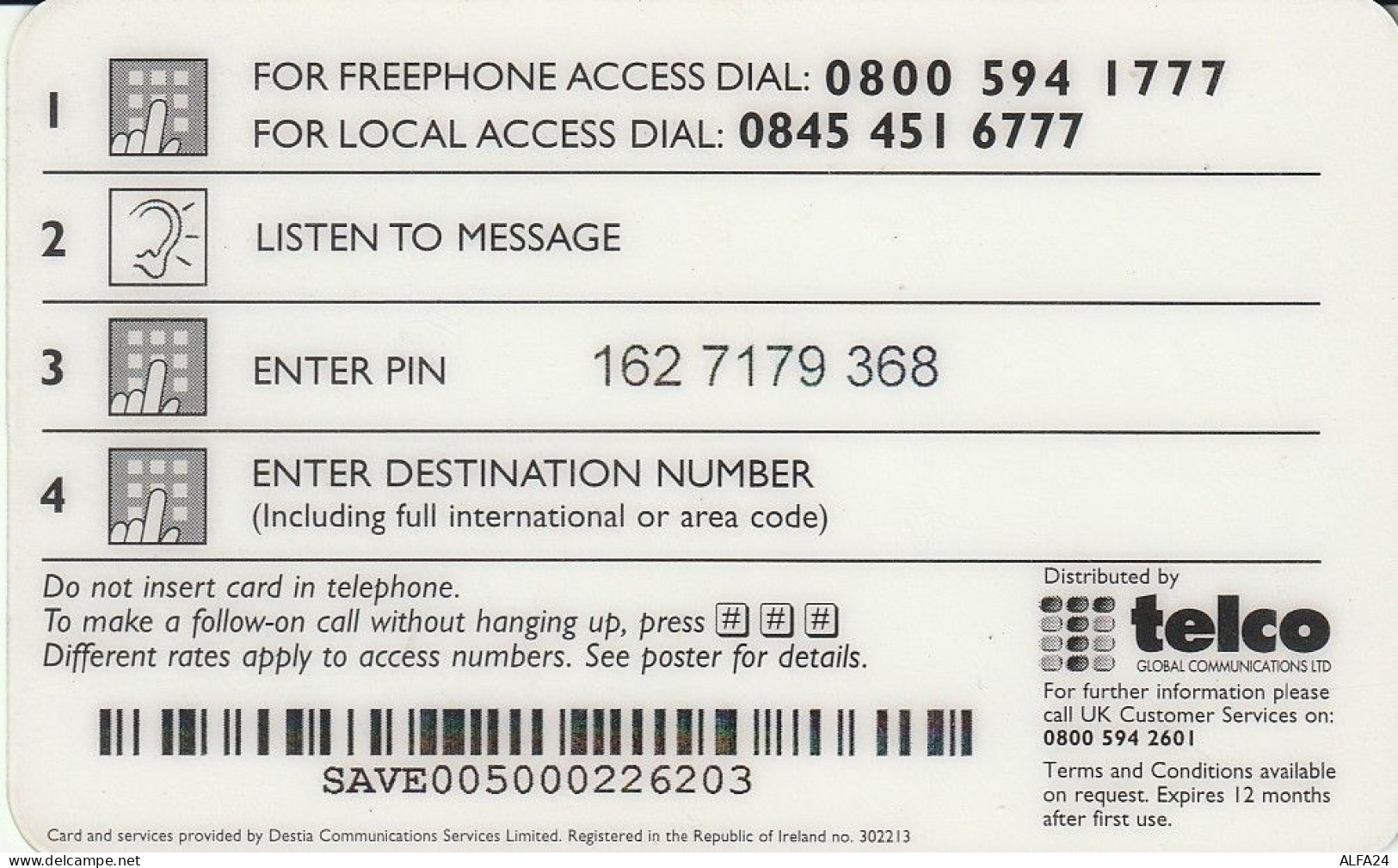 PREPAID PHONE CARD UK  (CV4042 - BT Cartes Mondiales (Prépayées)