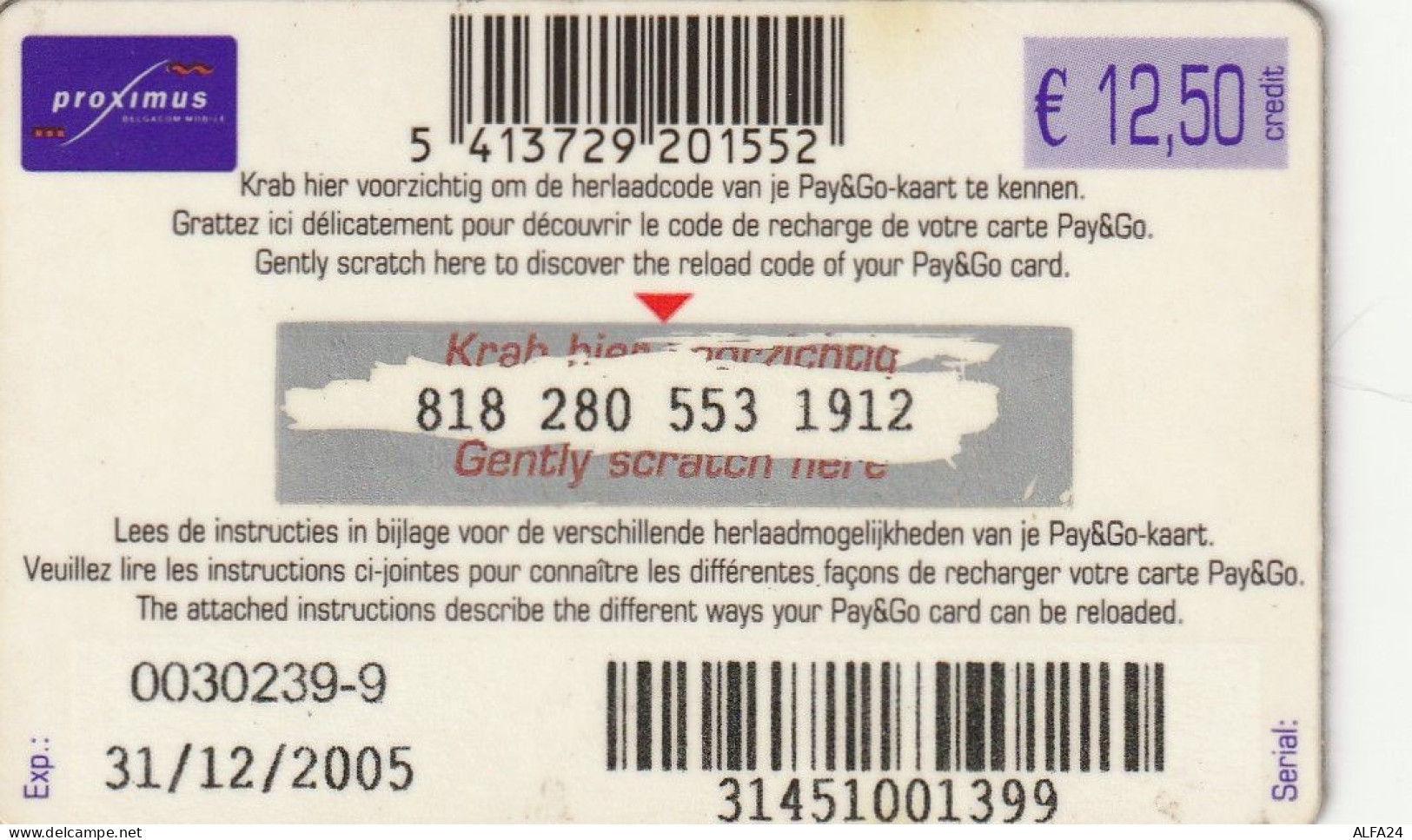 PREPAID PHONE CARD BELGIO  (CV2987 - [2] Prepaid- Und Aufladkarten