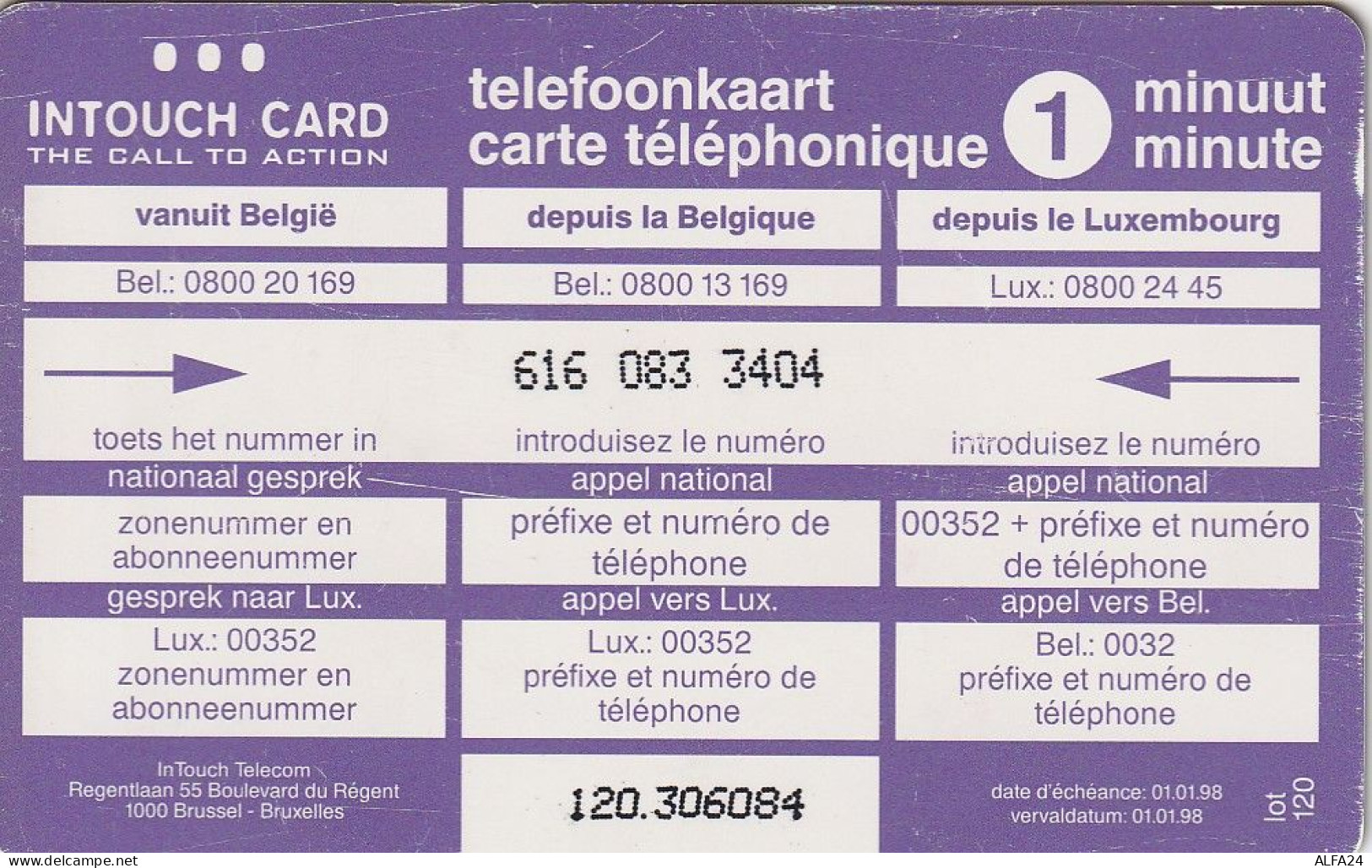 PREPAID PHONE CARD BELGIO  (CV2983 - [2] Tarjetas Móviles, Recargos & Prepagadas